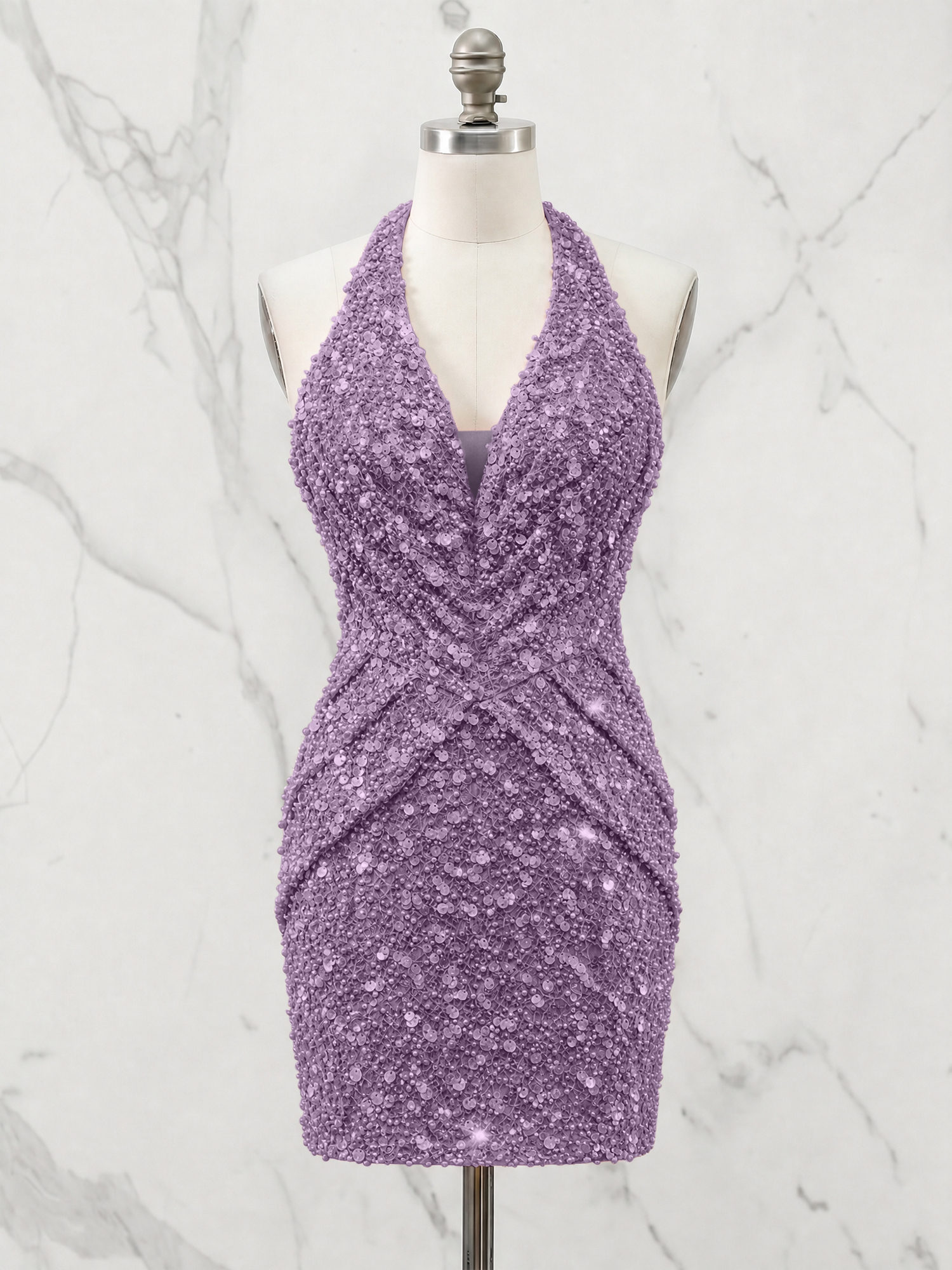 Halter Neck Sequin-Embellished Homecoming Dress