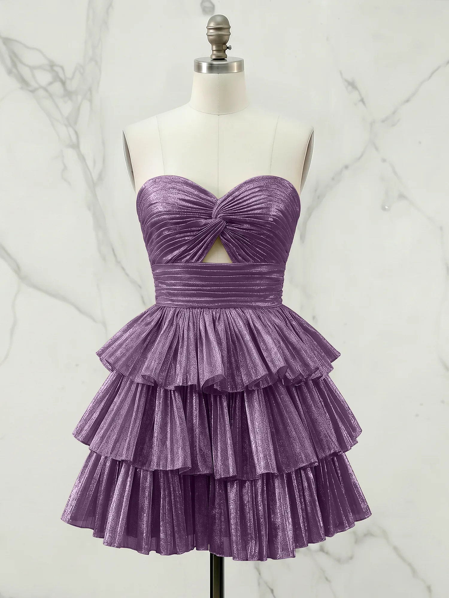 A Line Strapless Tiered Ruffle Homecoming Dress