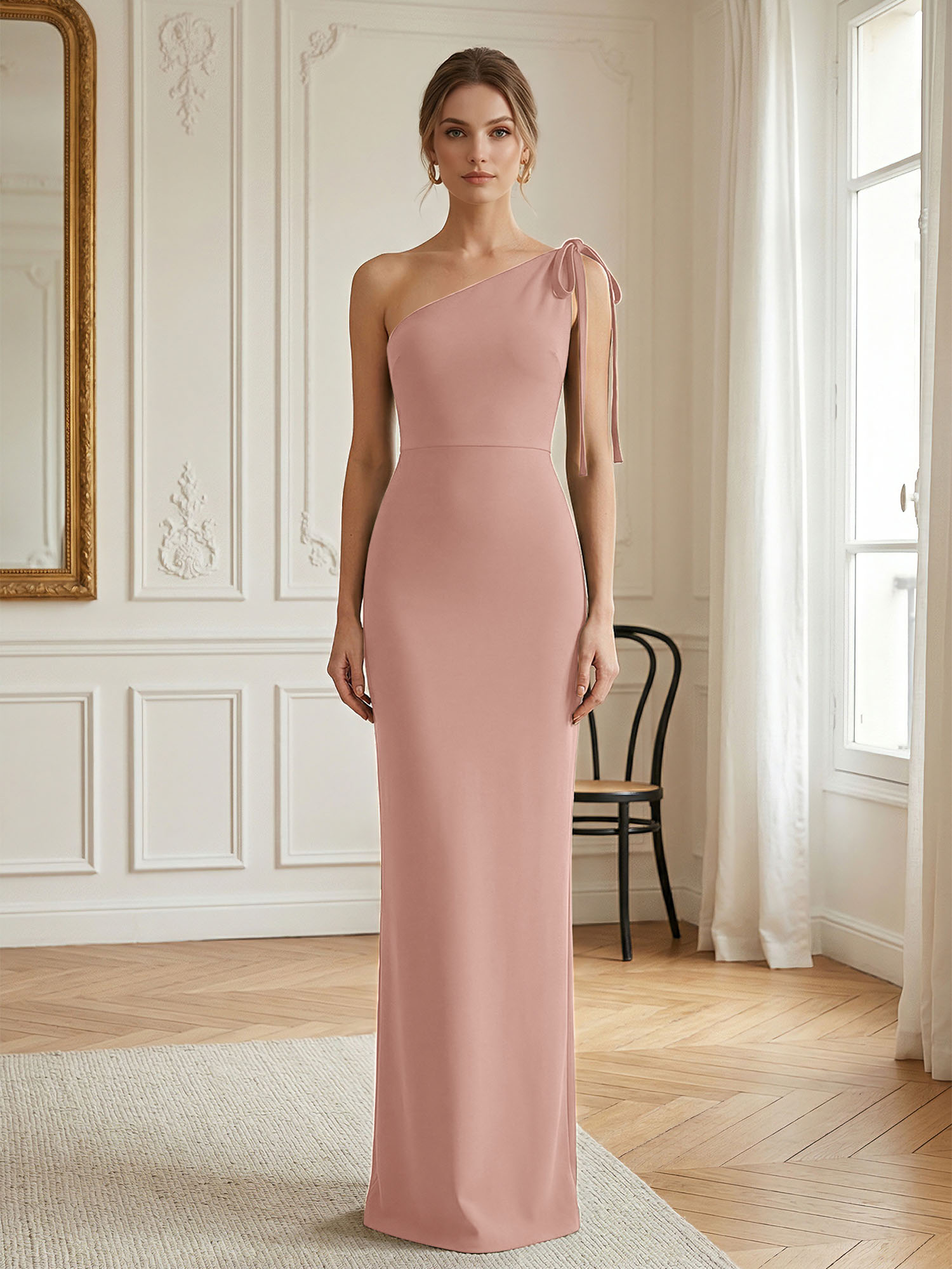 Elegant Formal Evening Gown Green One-Shoulder Tie-Strap Maxi Dress