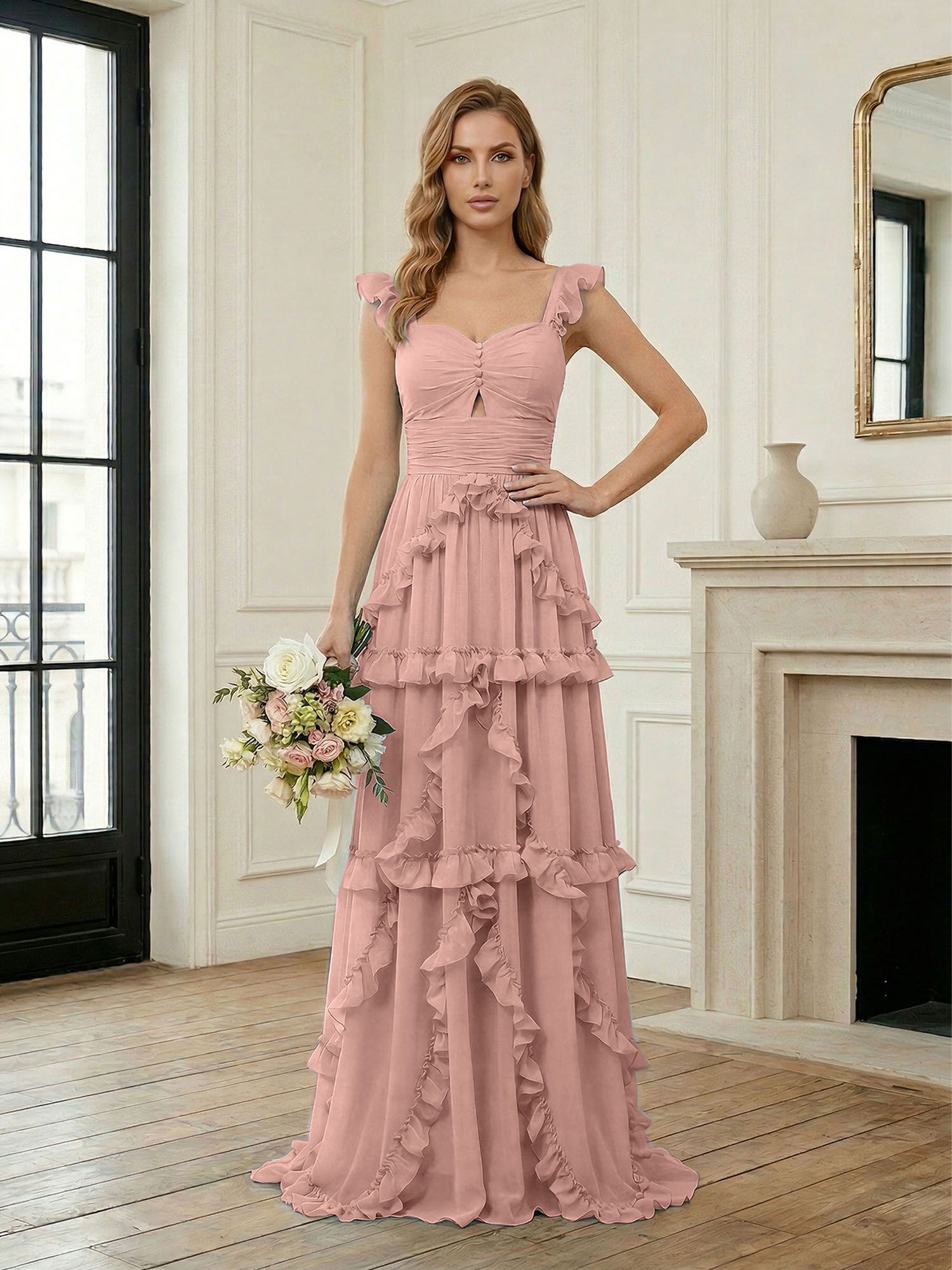 Ethereal Sky Blue Tiered Ruffle Chiffon Maxi Dress Gown