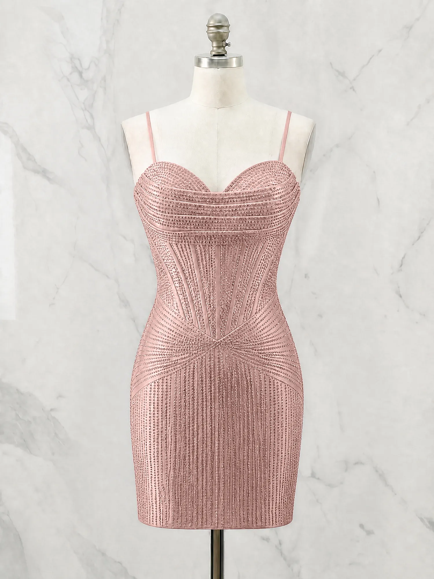 Spaghetti Strap Beaded Corset Homecoming Dress Mini Dress