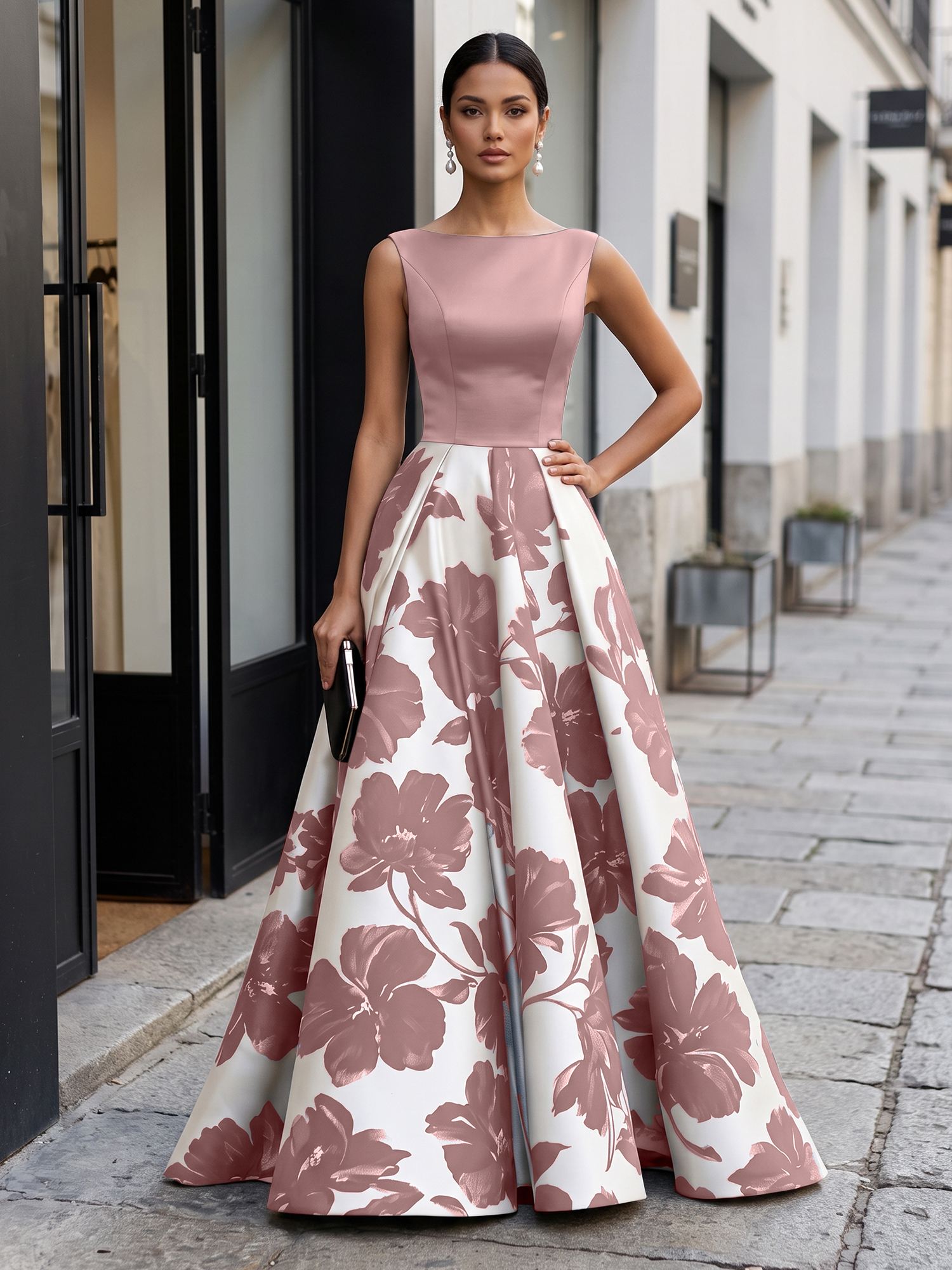 Black Timeless Monochrome Floral Statement Formal Evening Dress