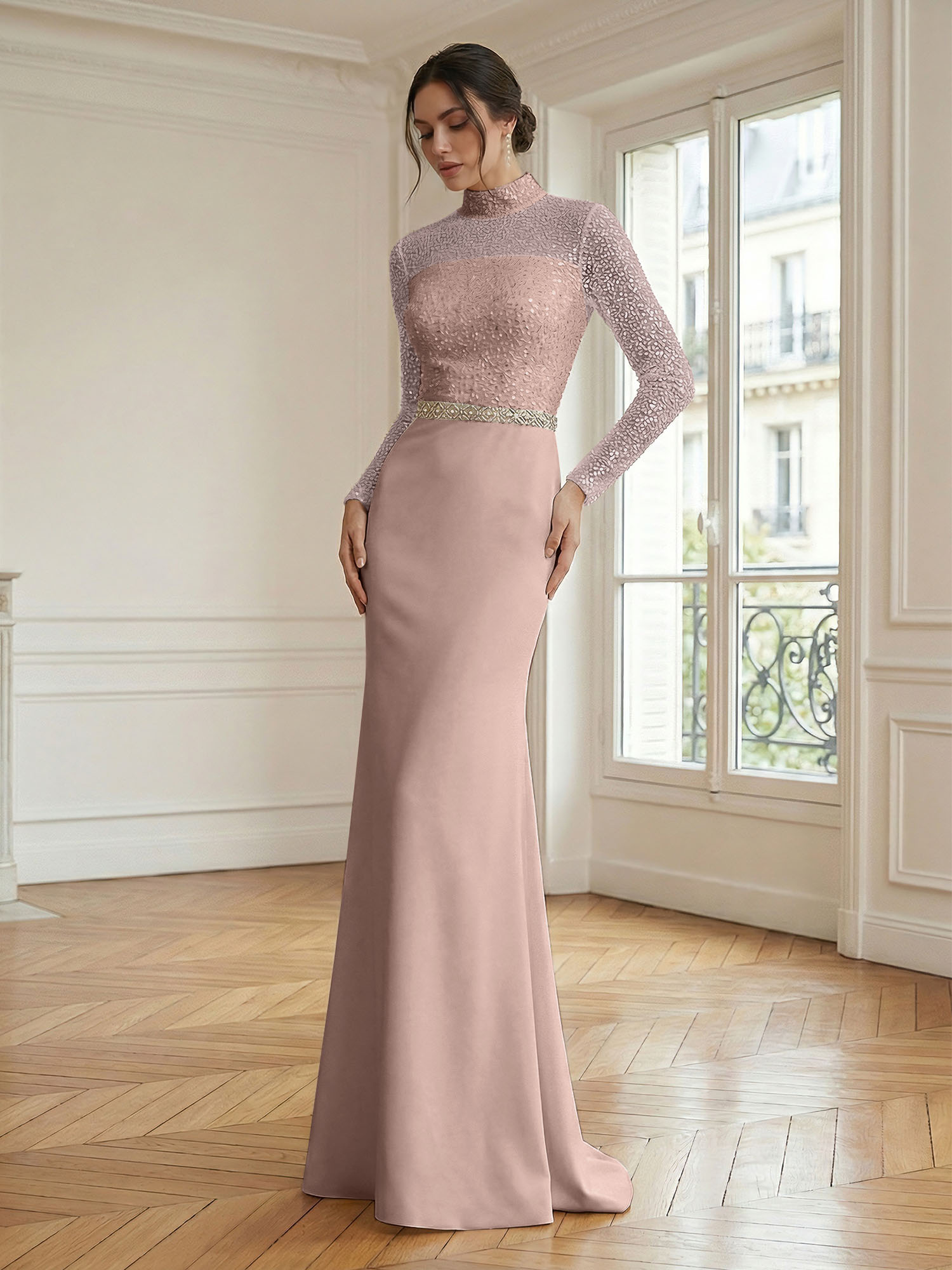 Formal Dress White Sheath Illusion Neck Beaded Chiffon Maxi Dress