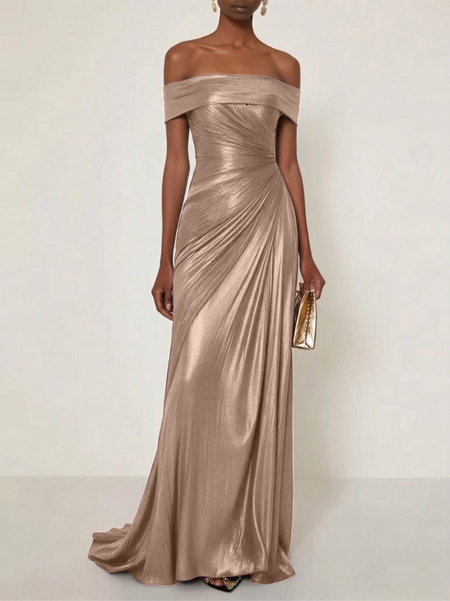 Evening Formal Dress Off the Shoulder Silver Silk Ruffles Strapless Maxi Dress