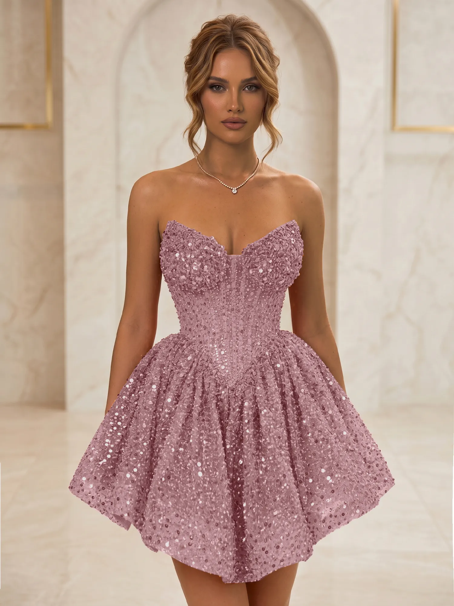 Strapless Sweetheart Sequin Corset Homecoming Dress
