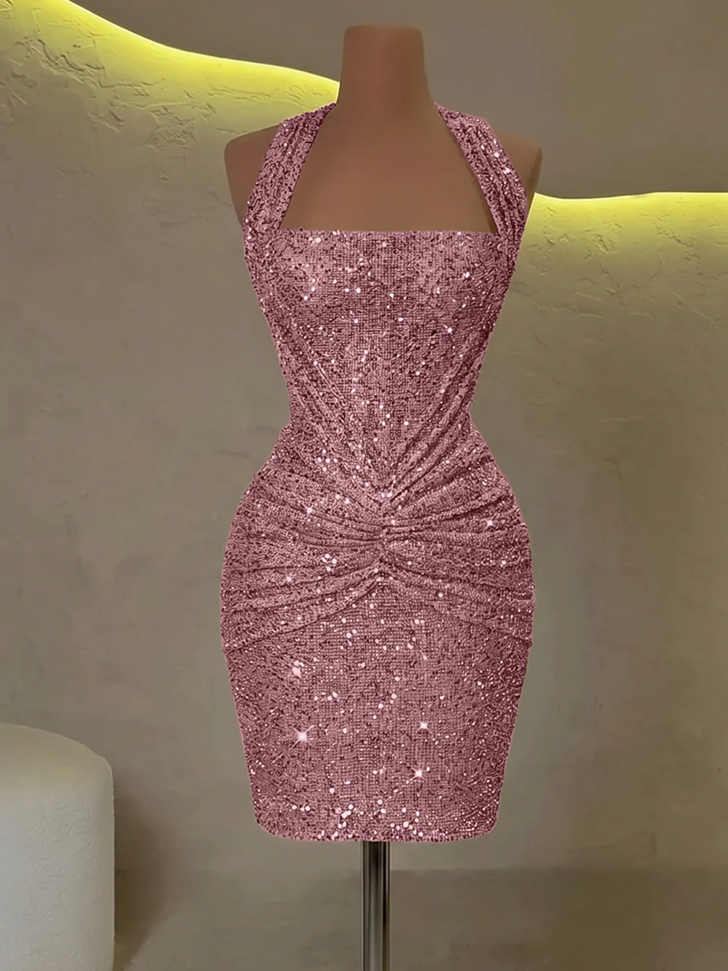 Halter Sequin Corset Ruched Homecoming Dress