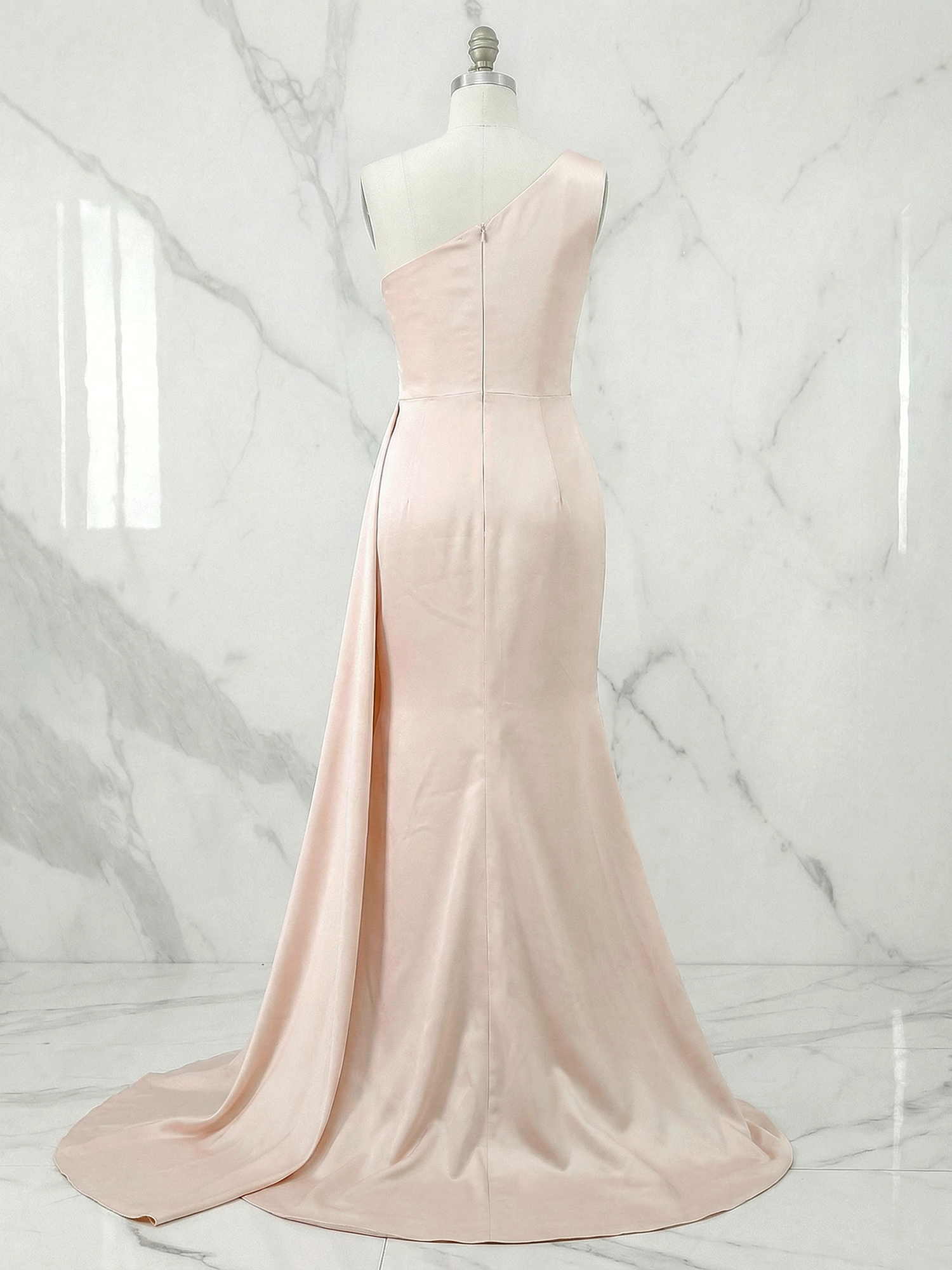 Dusty Rose Sheath/Column One-Shoulder Sweetheart Long Formal Dresses with Split Side