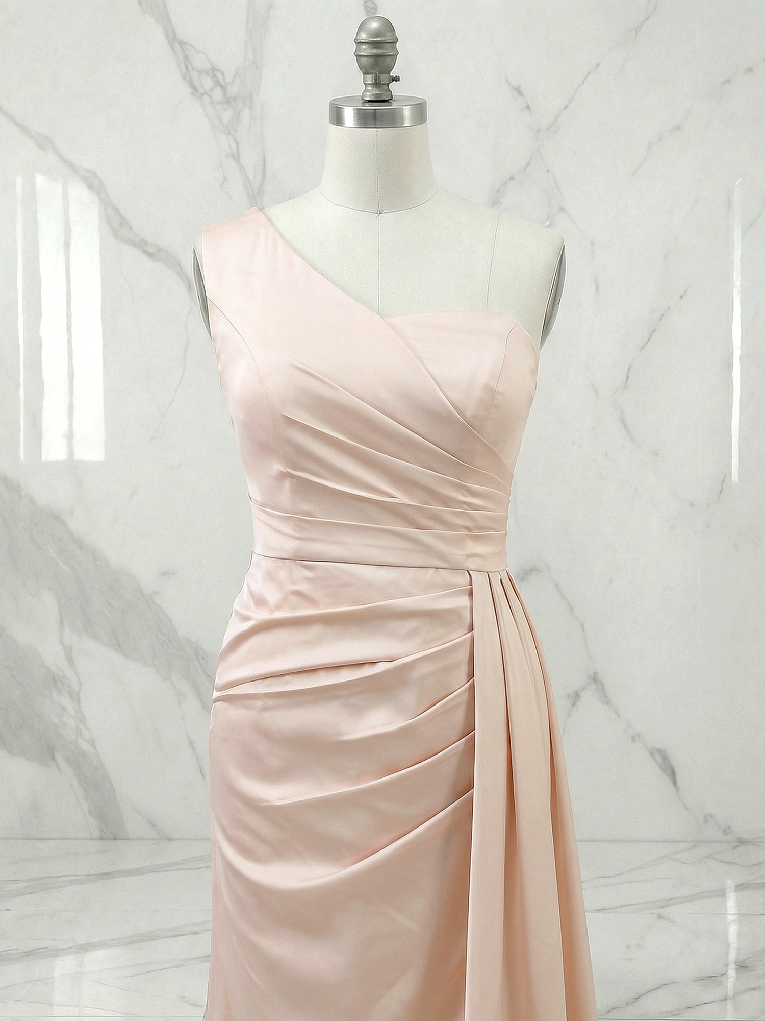 Dusty Rose Sheath/Column One-Shoulder Sweetheart Long Formal Dresses with Split Side