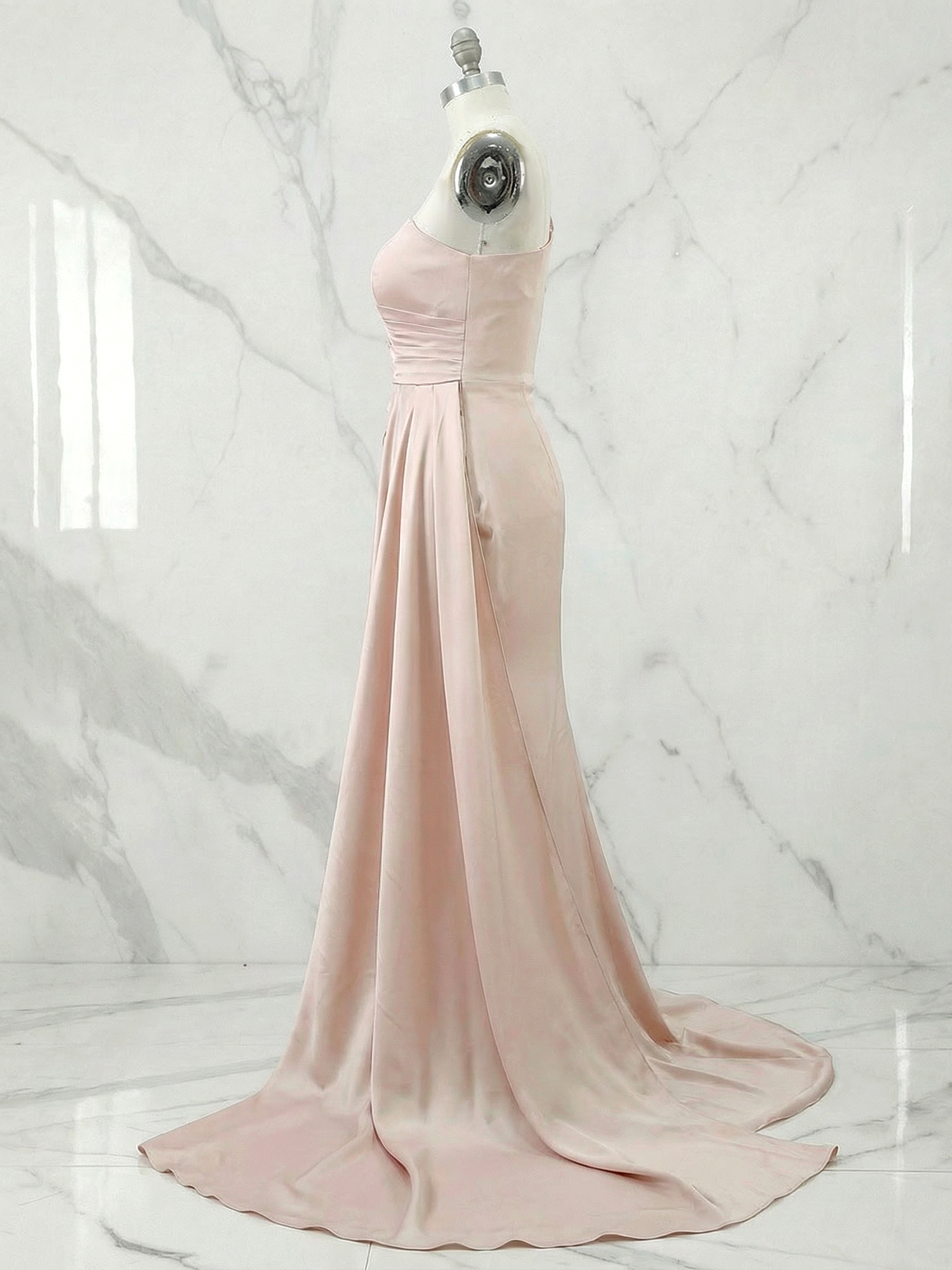 Dusty Rose Sheath/Column One-Shoulder Sweetheart Long Formal Dresses with Split Side
