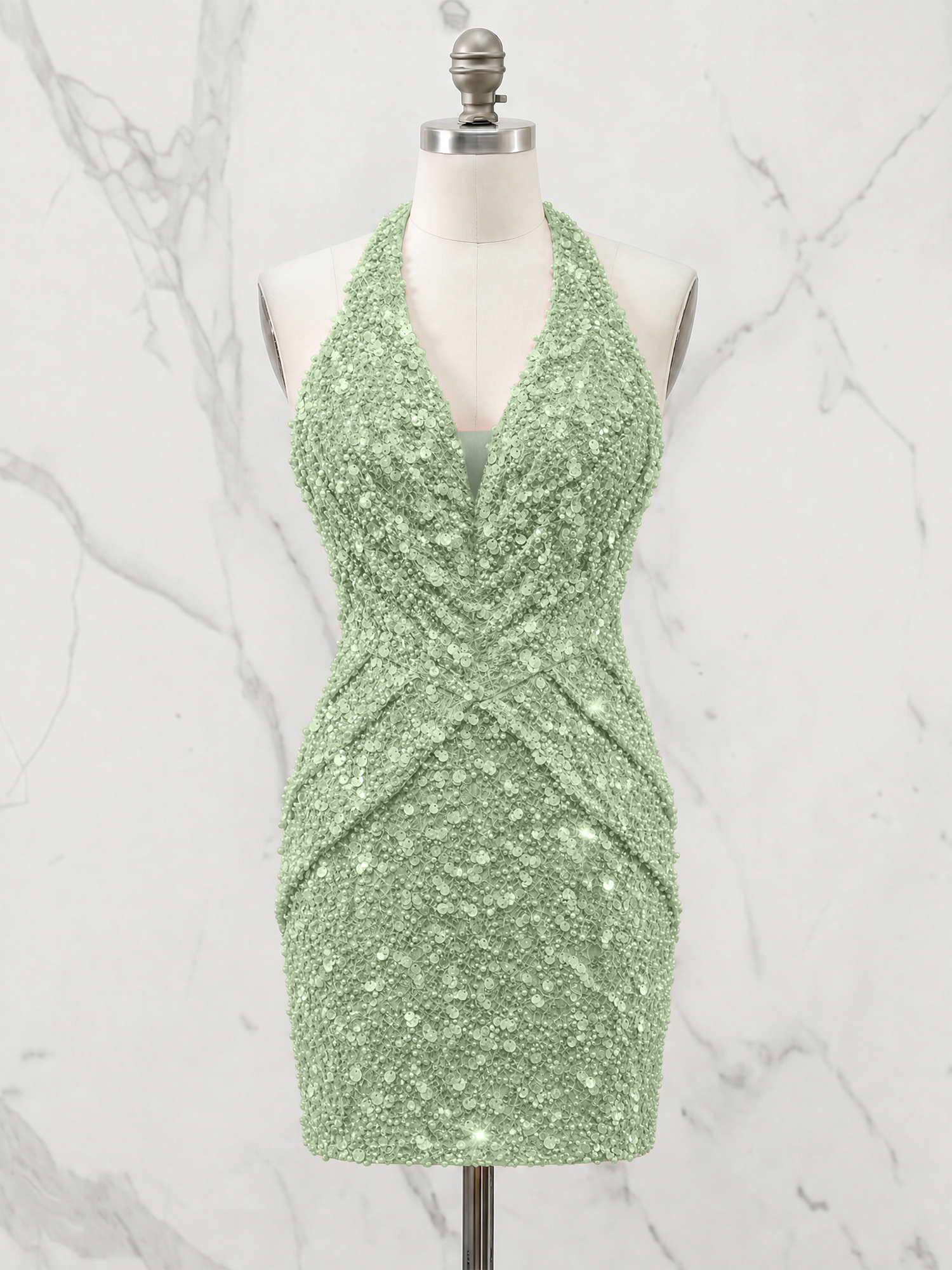 Halter Neck Sequin-Embellished Homecoming Dress