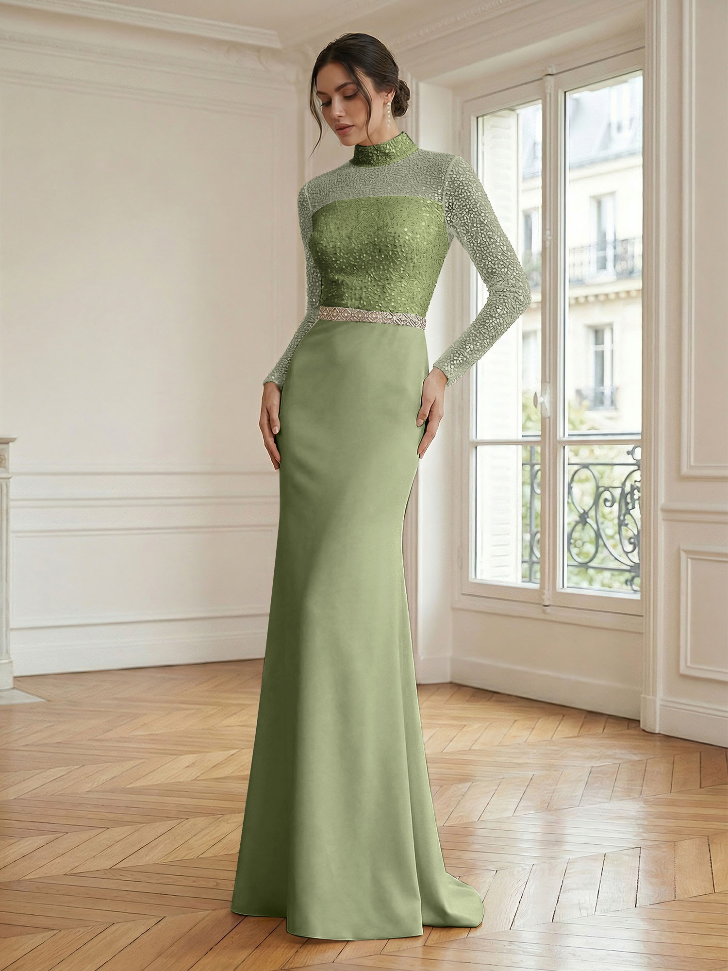 Formal Dress White Sheath Illusion Neck Beaded Chiffon Maxi Dress