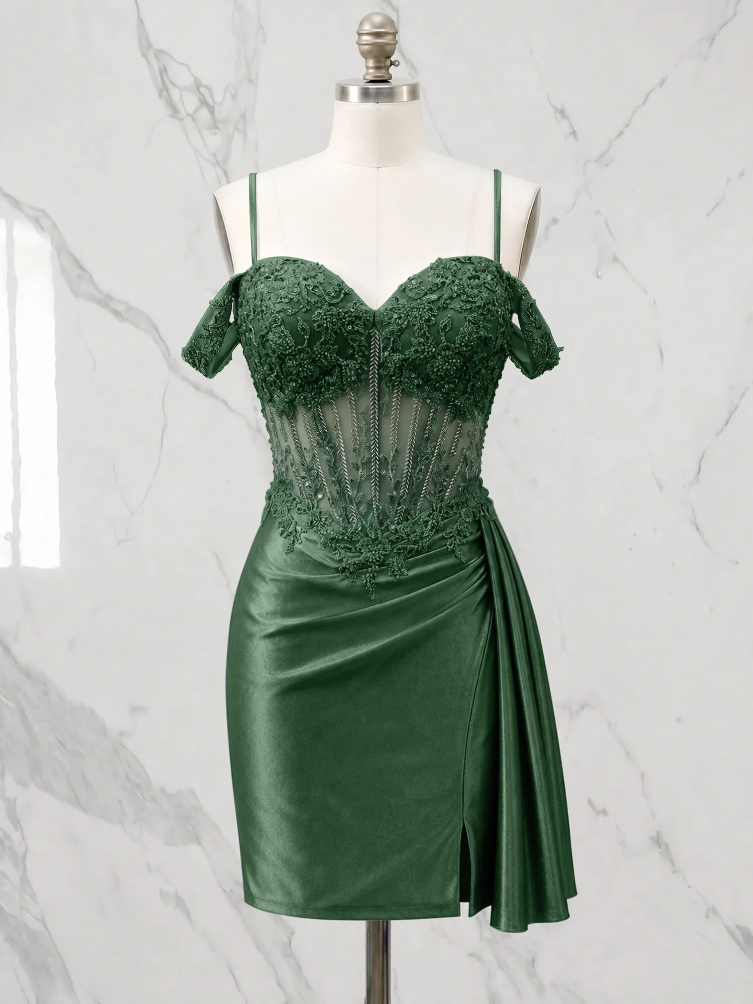 Off-the-Shoulder Lace Corset Homecoming Dress with Draped Skirt