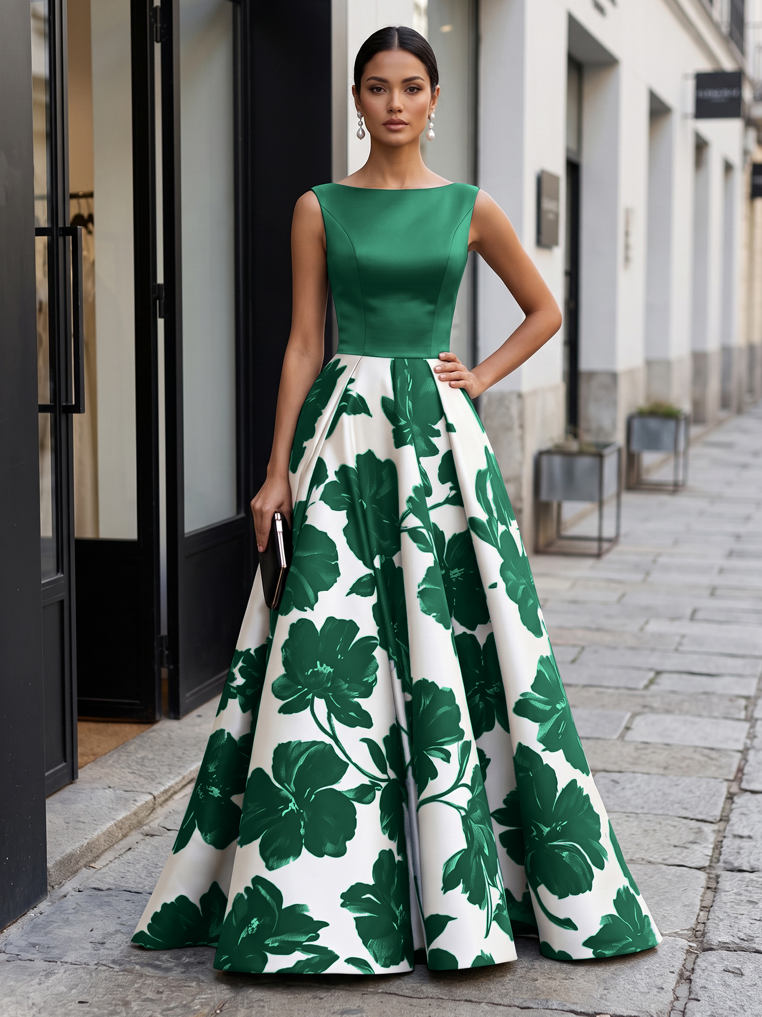 Black Timeless Monochrome Floral Statement Formal Evening Dress
