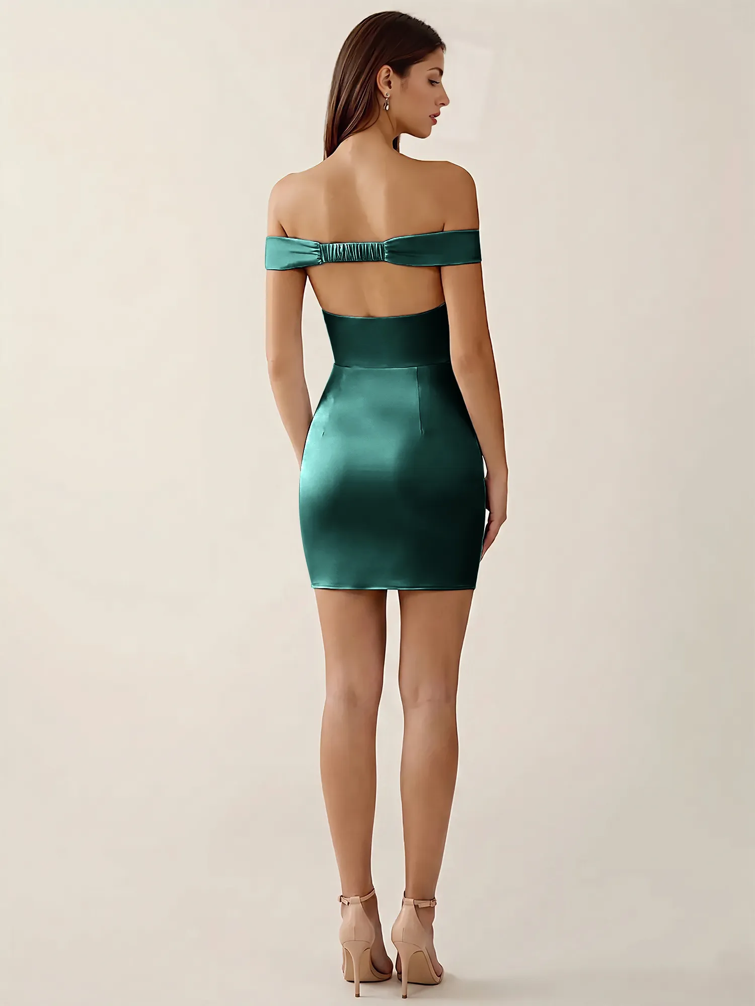 Off-the-Shoulder Satin Bodycon Homecoming Mini Dress