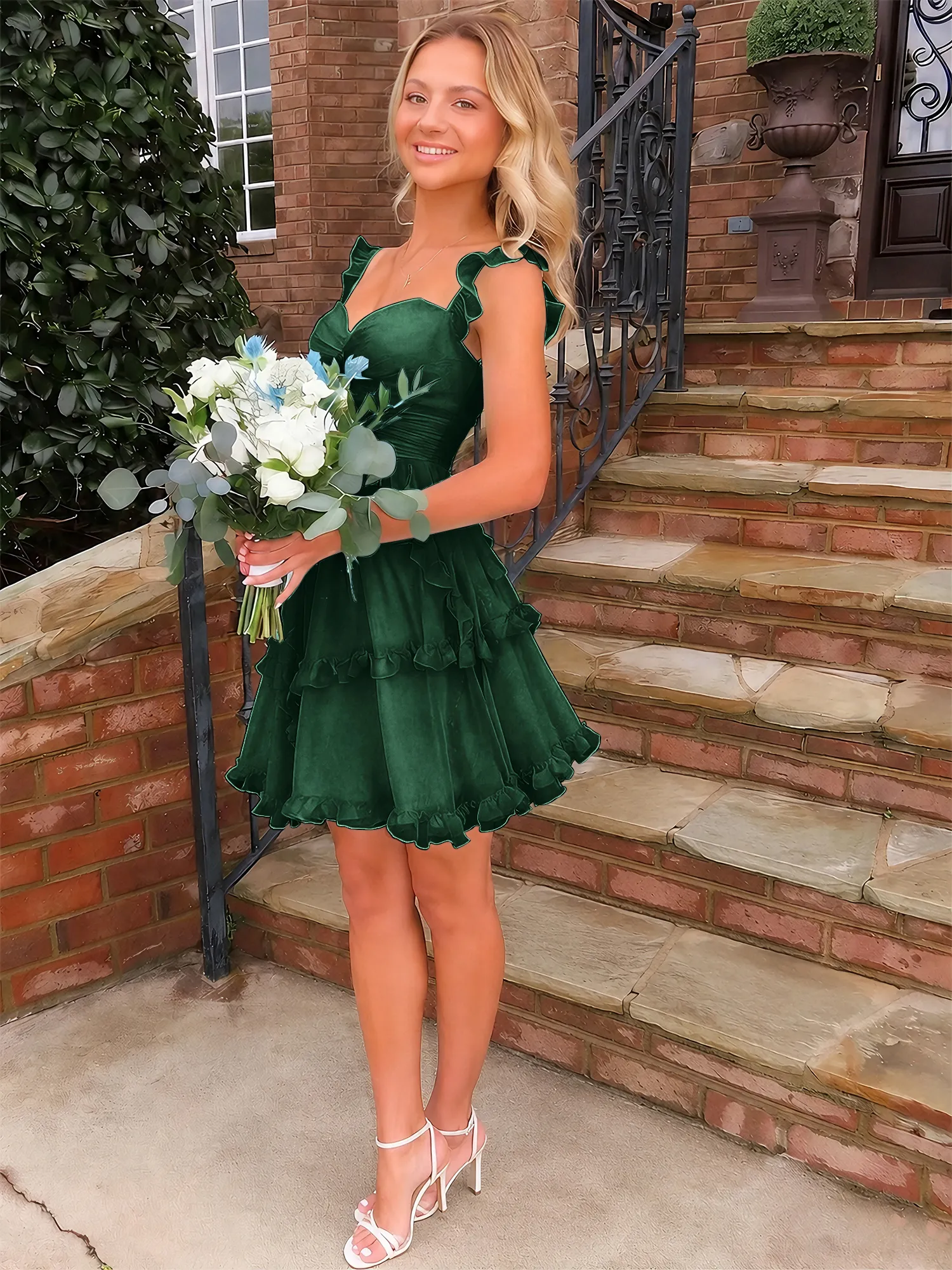 A Line Ruffled Tiered Chiffon Homecoming Dress with Lace-Up Back