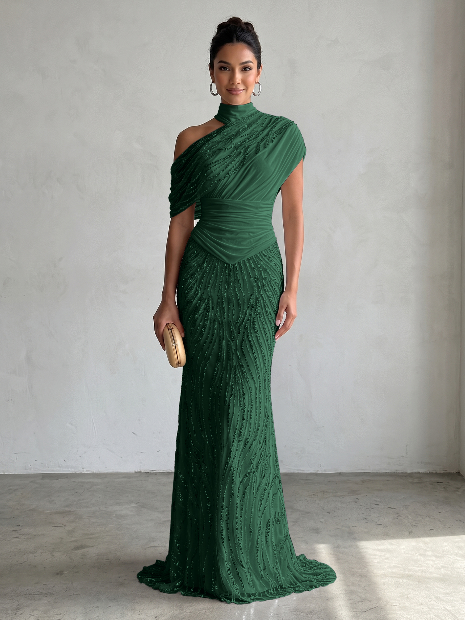 Ethereal White Beaded High-Neck Draped Sheath Formal Evening Dress