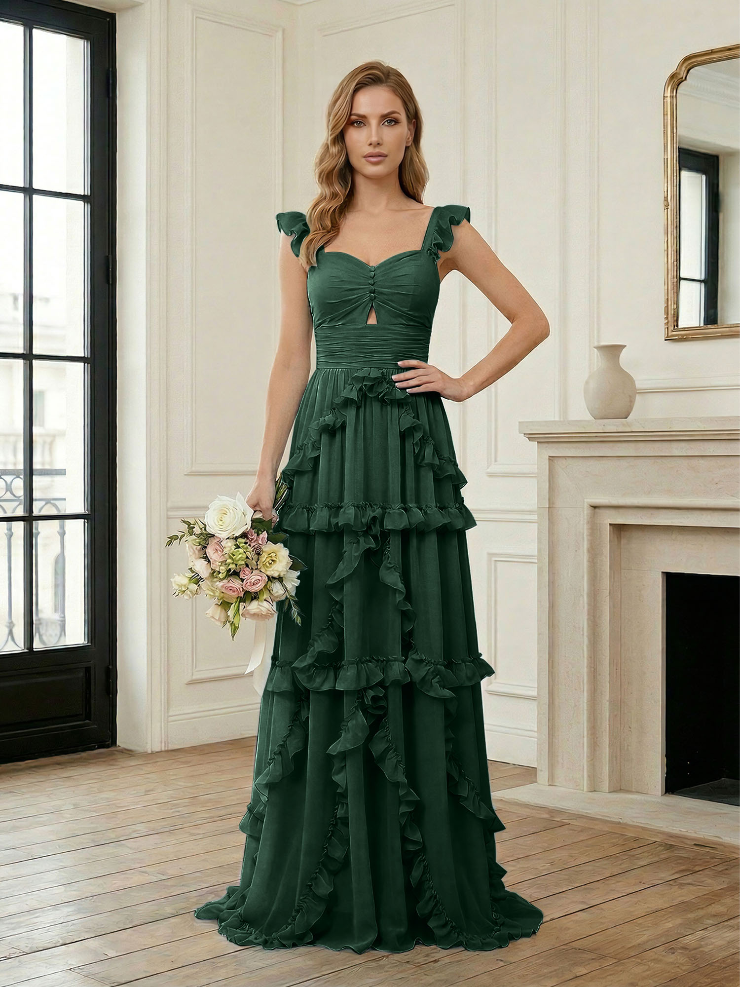 Ethereal Sky Blue Tiered Ruffle Chiffon Maxi Dress Gown