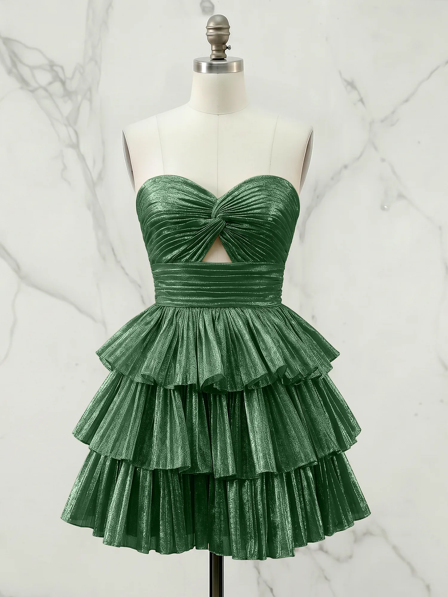 A Line Strapless Tiered Ruffle Homecoming Dress