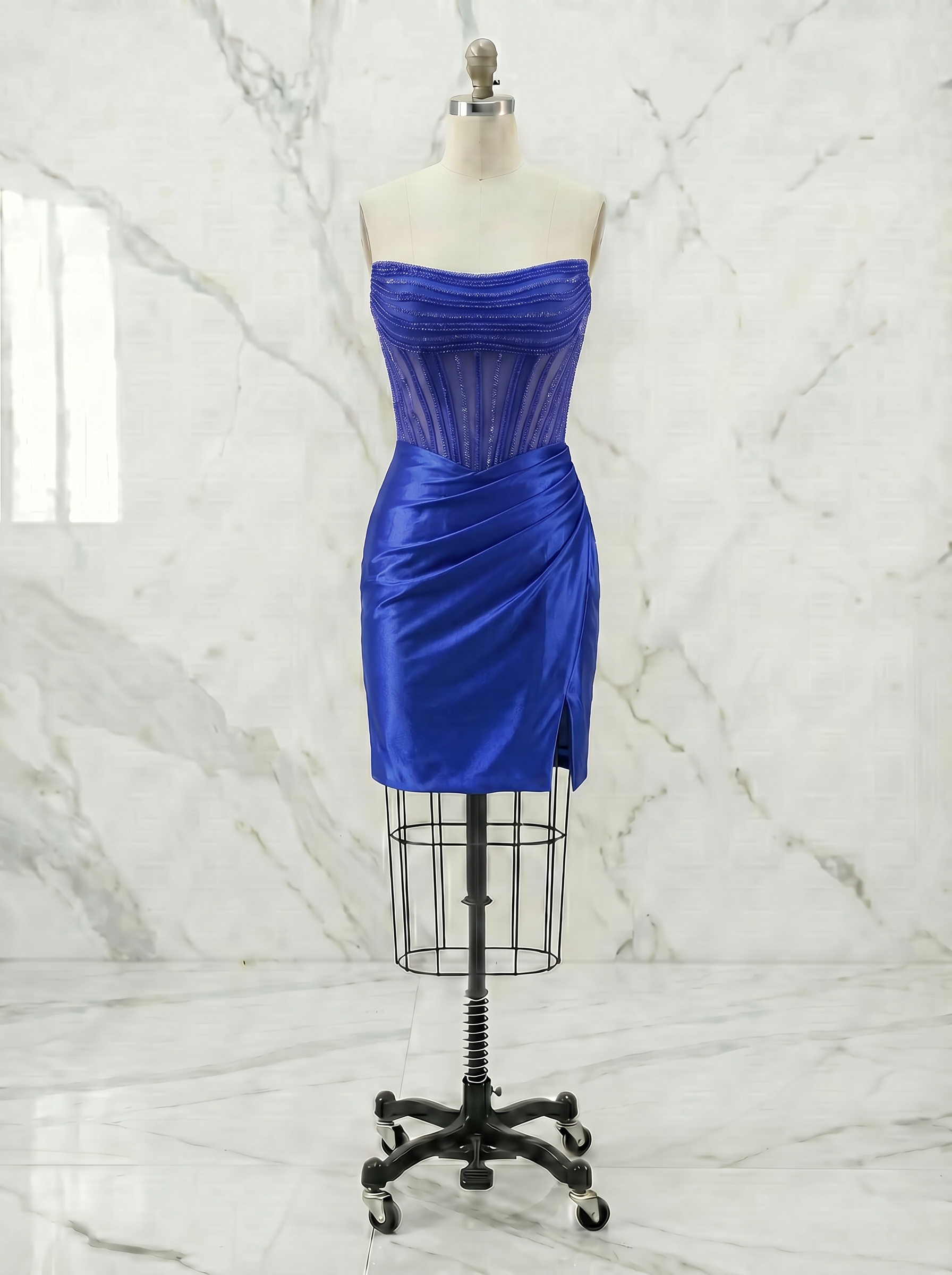 Emerald Green Strapless Beaded Corset Satin Homecoming Mini Dress