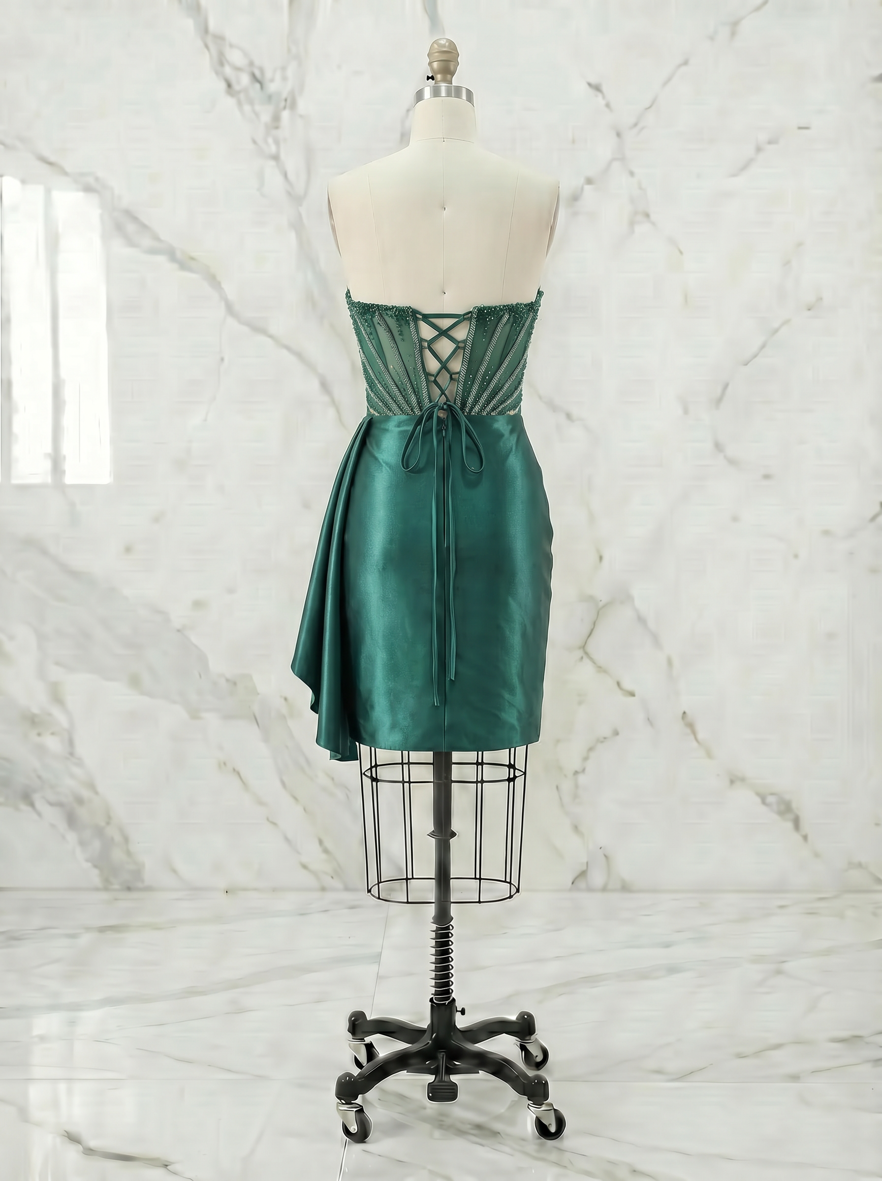 Emerald Strapless Beaded Corset Homecoming Mini Dress with Draped Sash
