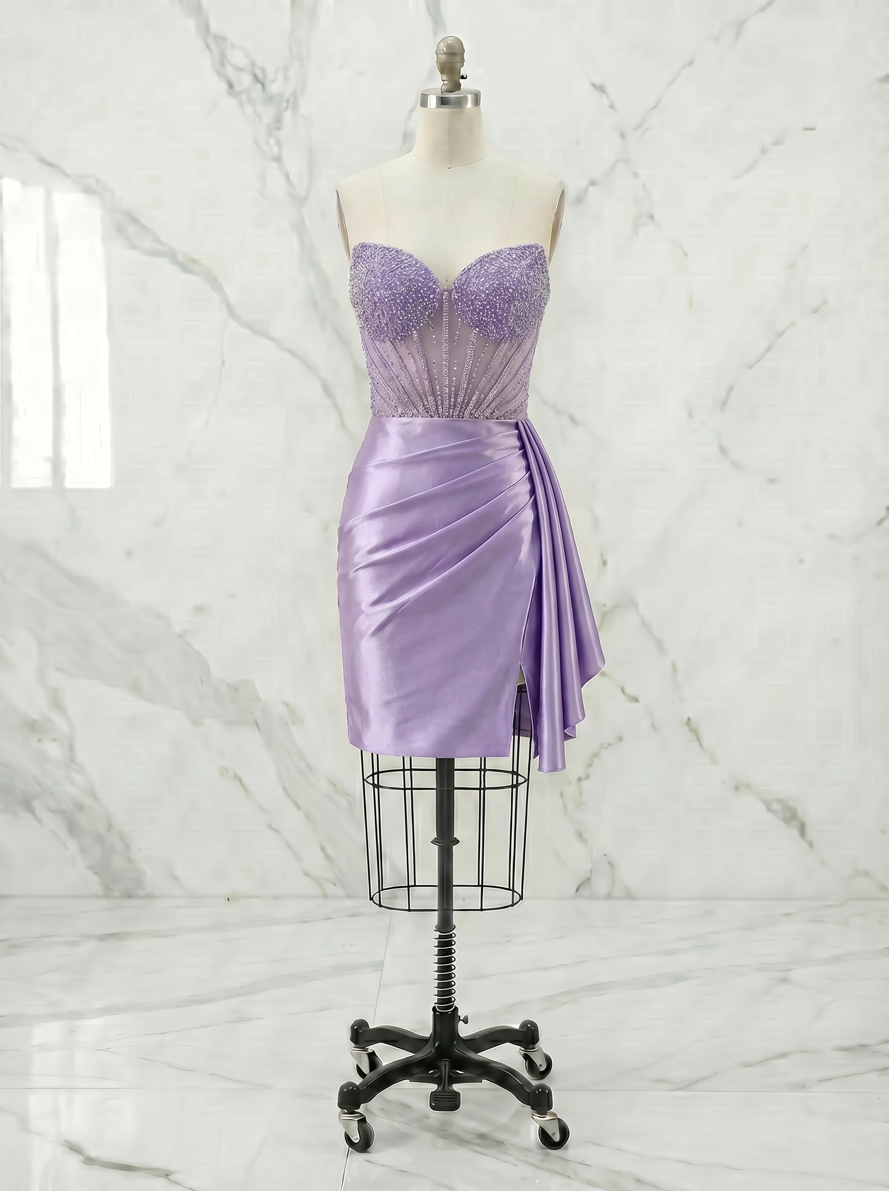 Emerald Strapless Beaded Corset Homecoming Mini Dress with Draped Sash