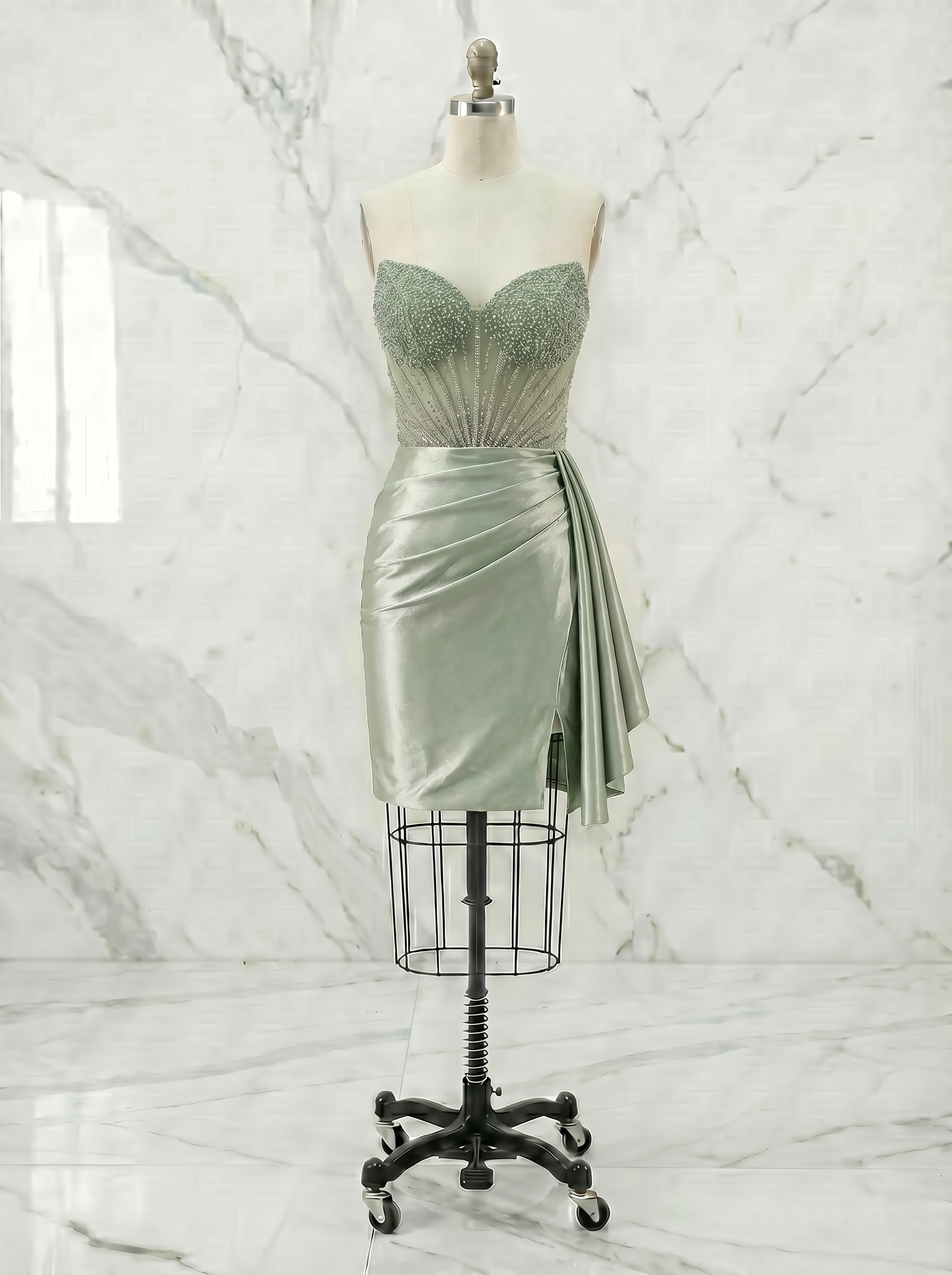 Emerald Strapless Beaded Corset Homecoming Mini Dress with Draped Sash