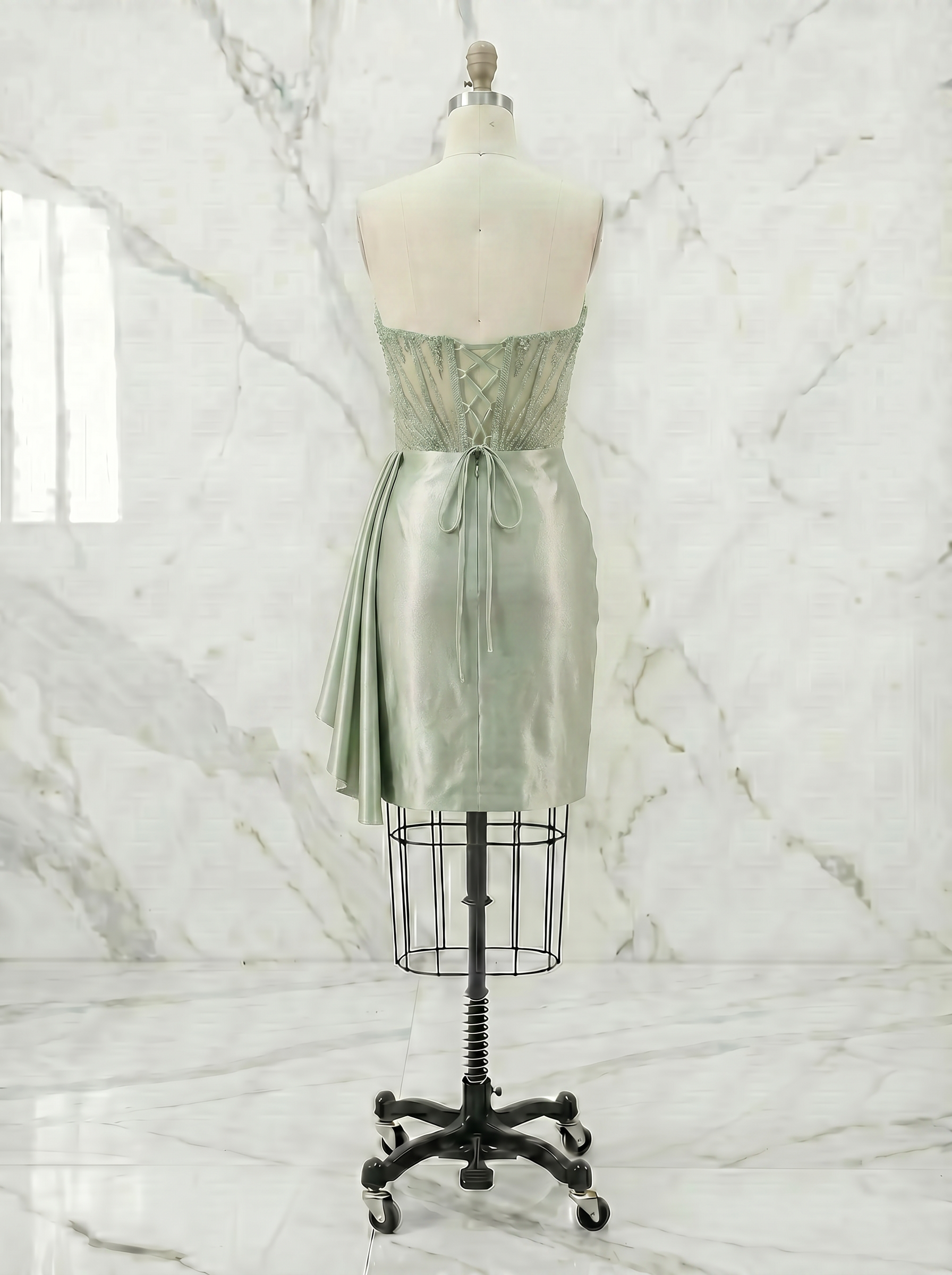 Emerald Strapless Beaded Corset Homecoming Mini Dress with Draped Sash