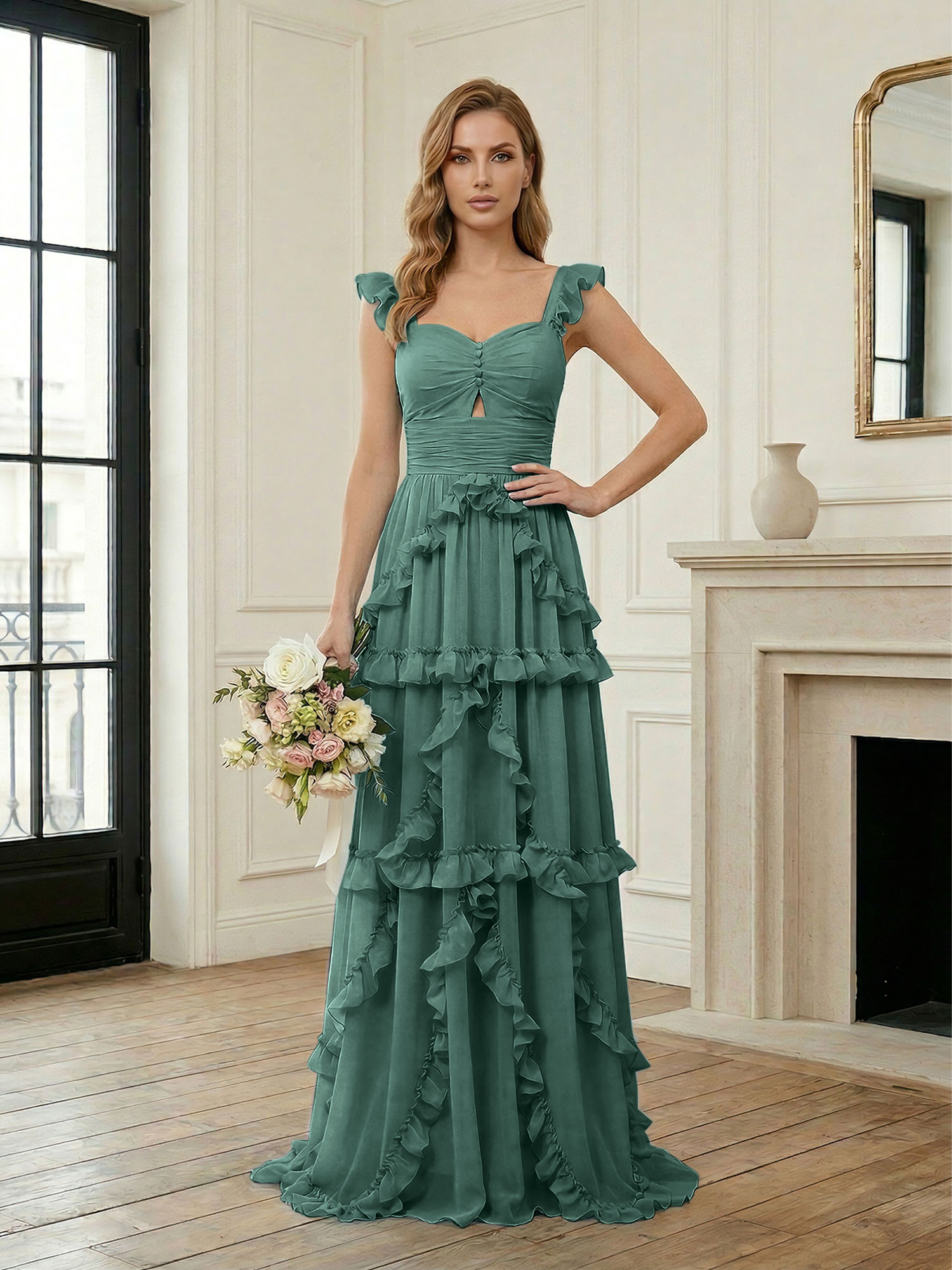 Ethereal Sky Blue Tiered Ruffle Chiffon Maxi Dress Gown