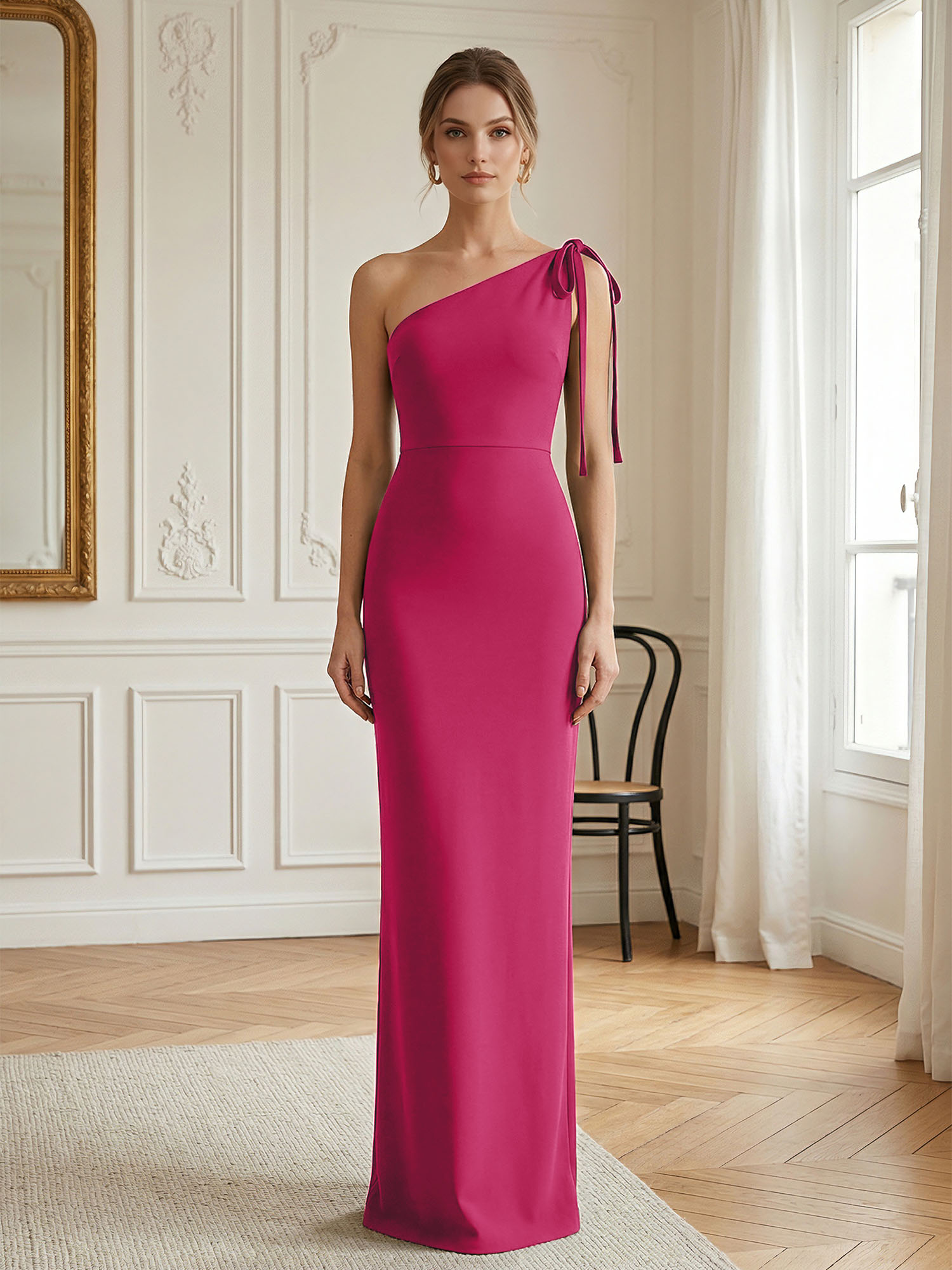 Elegant Formal Evening Gown Green One-Shoulder Tie-Strap Maxi Dress