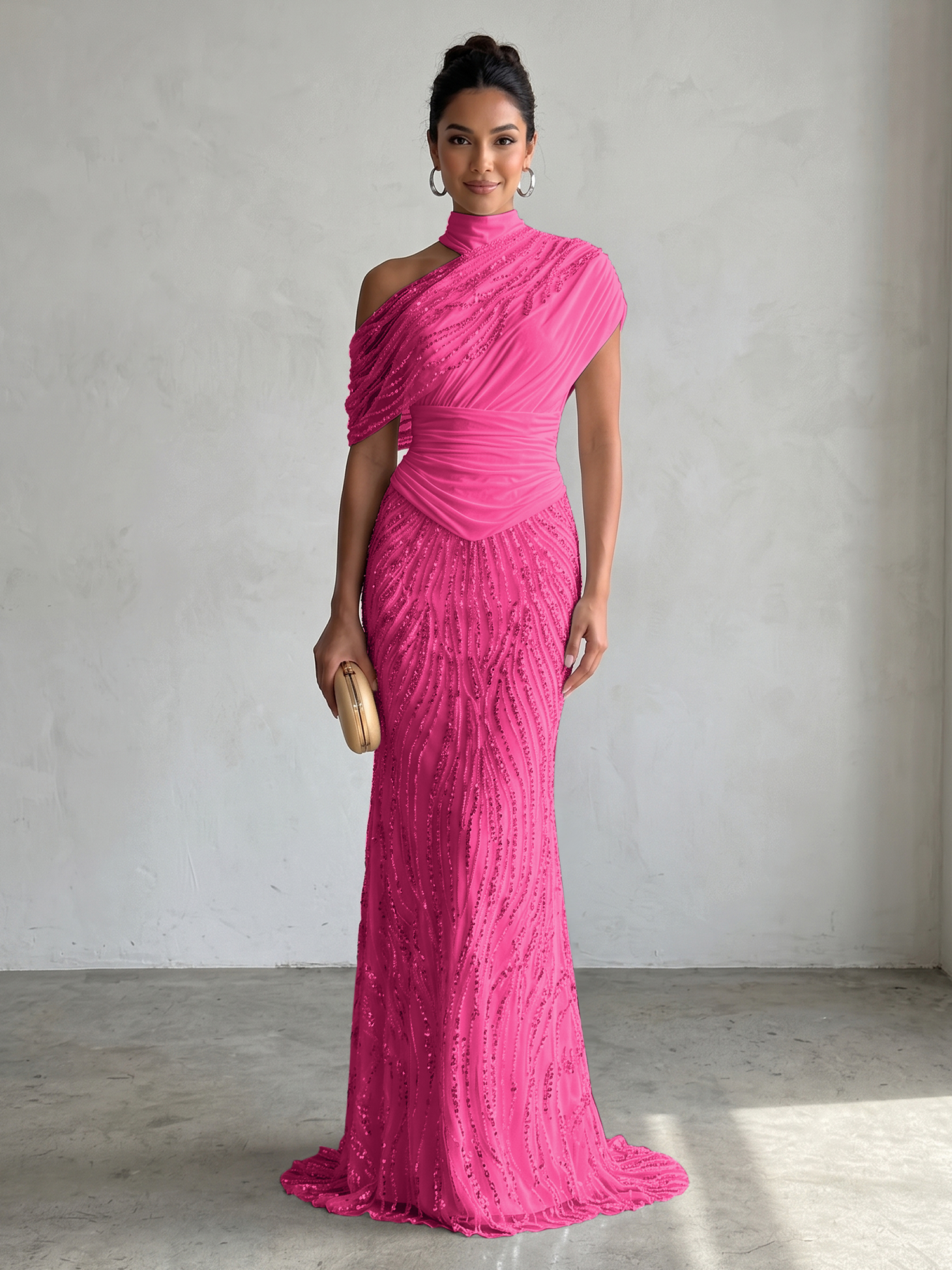 Ethereal White Beaded High-Neck Draped Sheath Formal Evening Dress