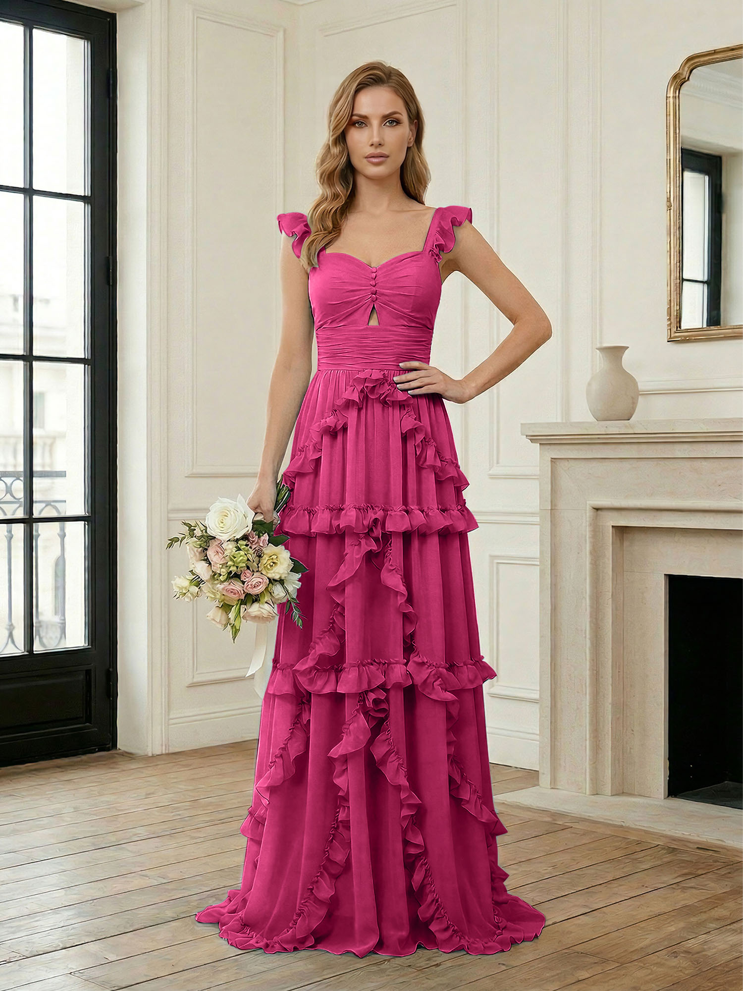 Ethereal Sky Blue Tiered Ruffle Chiffon Maxi Dress Gown