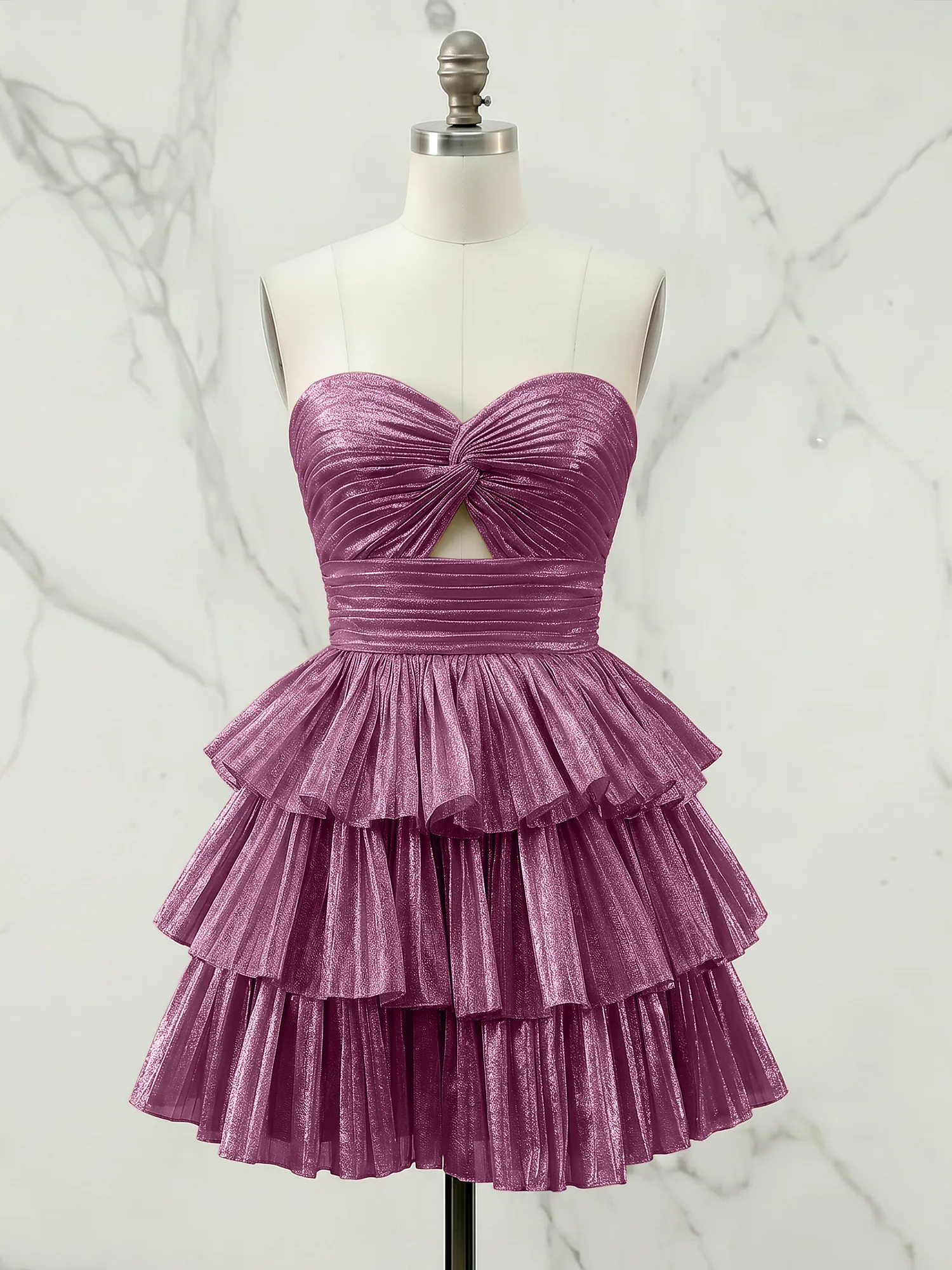 A Line Strapless Tiered Ruffle Homecoming Dress