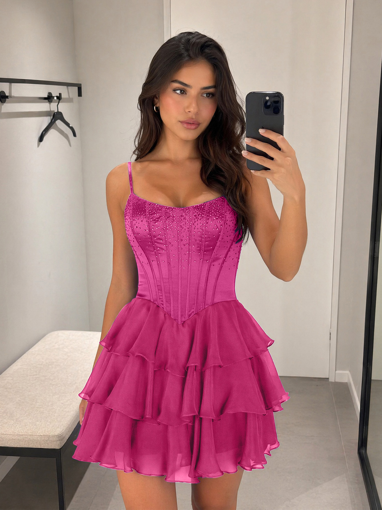 Royal Blue Rhinestone Corset Tiered Ruffle Homecoming Dress