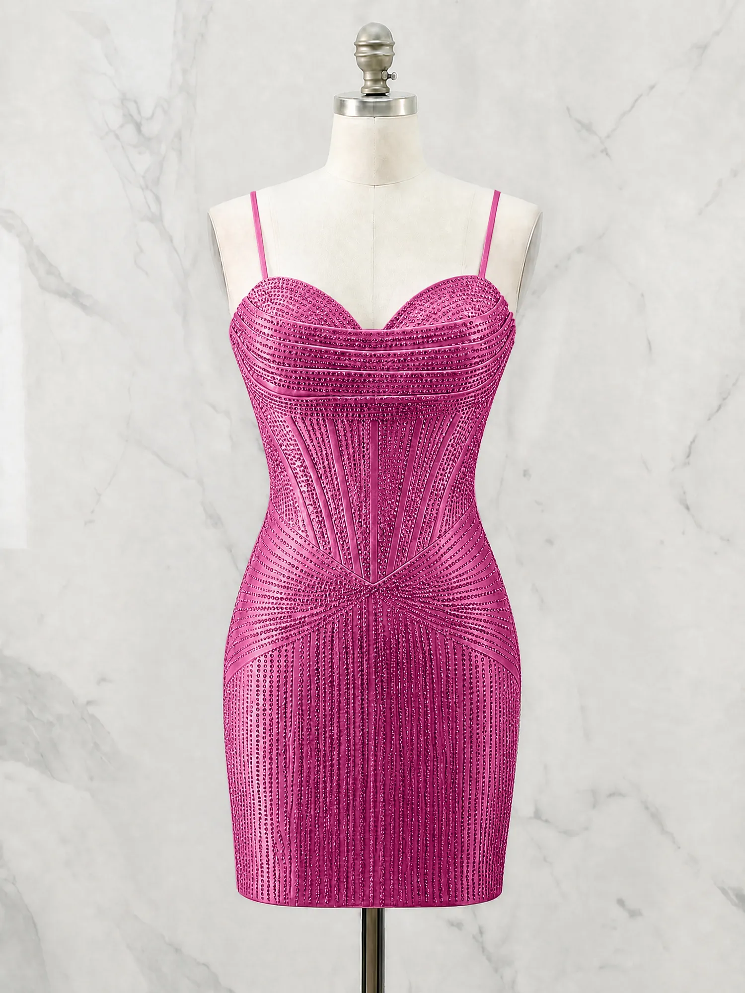 Spaghetti Strap Beaded Corset Homecoming Dress Mini Dress