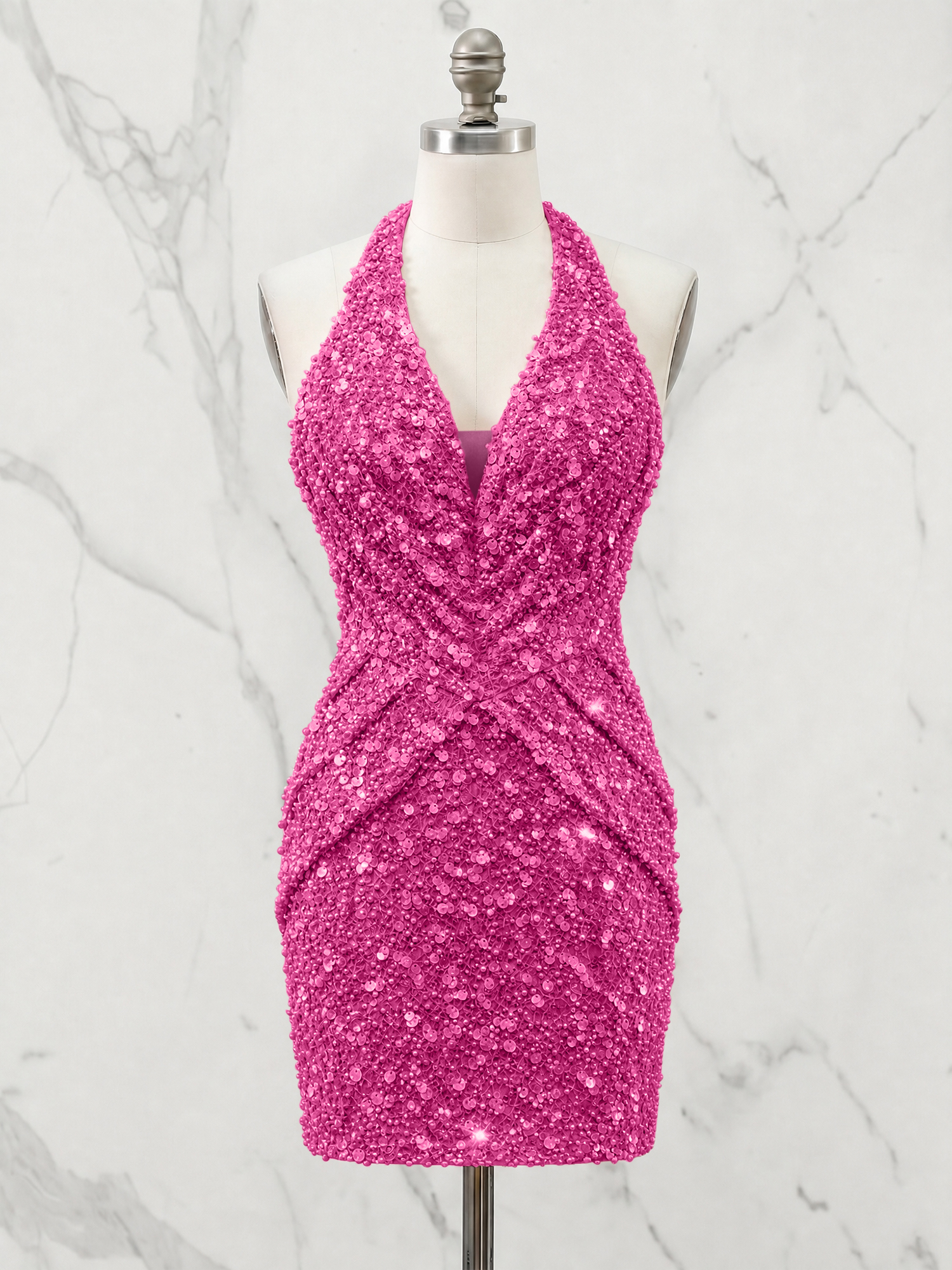 Halter Neck Sequin-Embellished Homecoming Dress