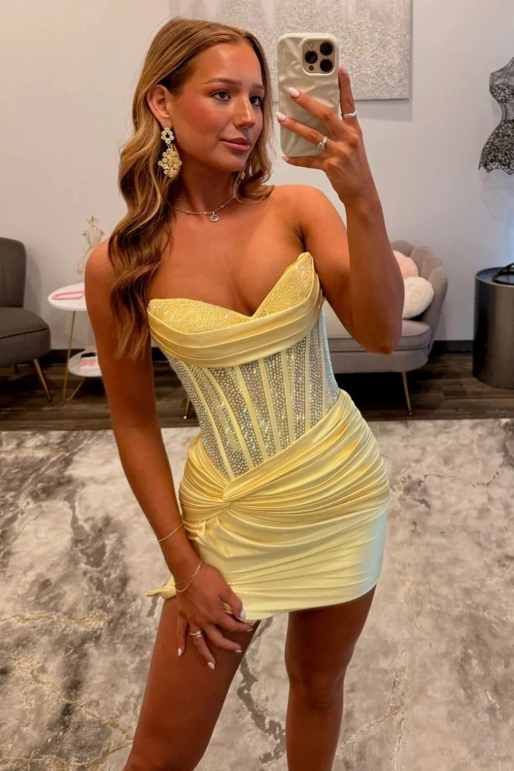 Radiant Butter Yellow Beaded Corset Sweetheart Homecoming Dress 
