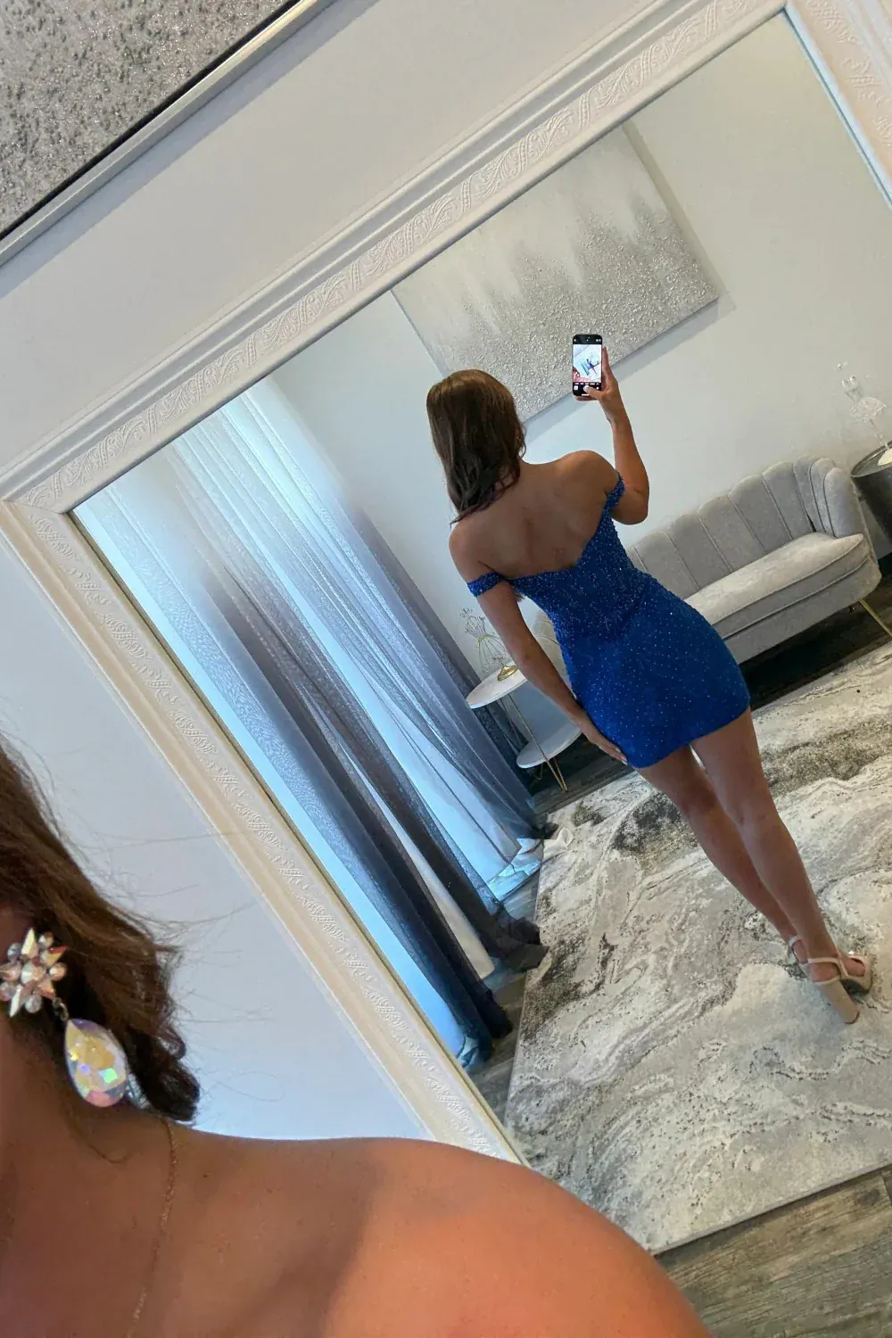 Off-the-Shoulder Beaded Lace Corset Homecoming Dress