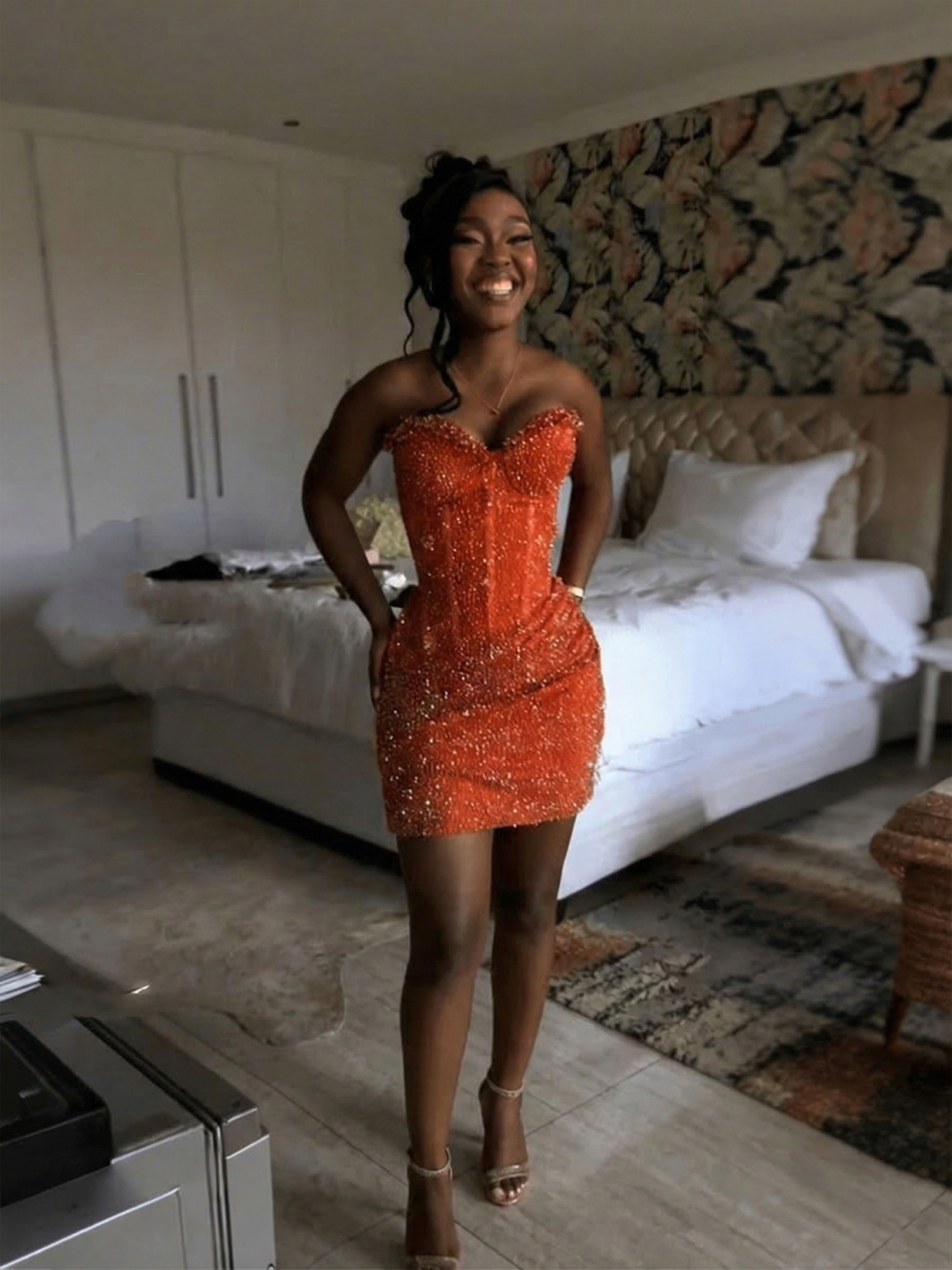 Glitter Strapless Mermaid Sequined Short Homecoming Mini Dress