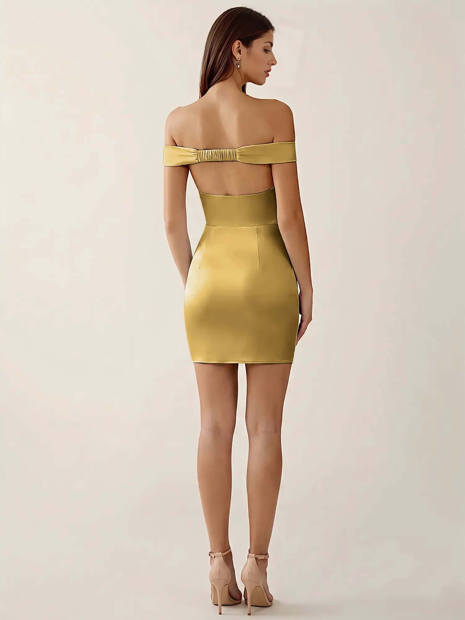 Off-the-Shoulder Satin Bodycon Homecoming Mini Dress