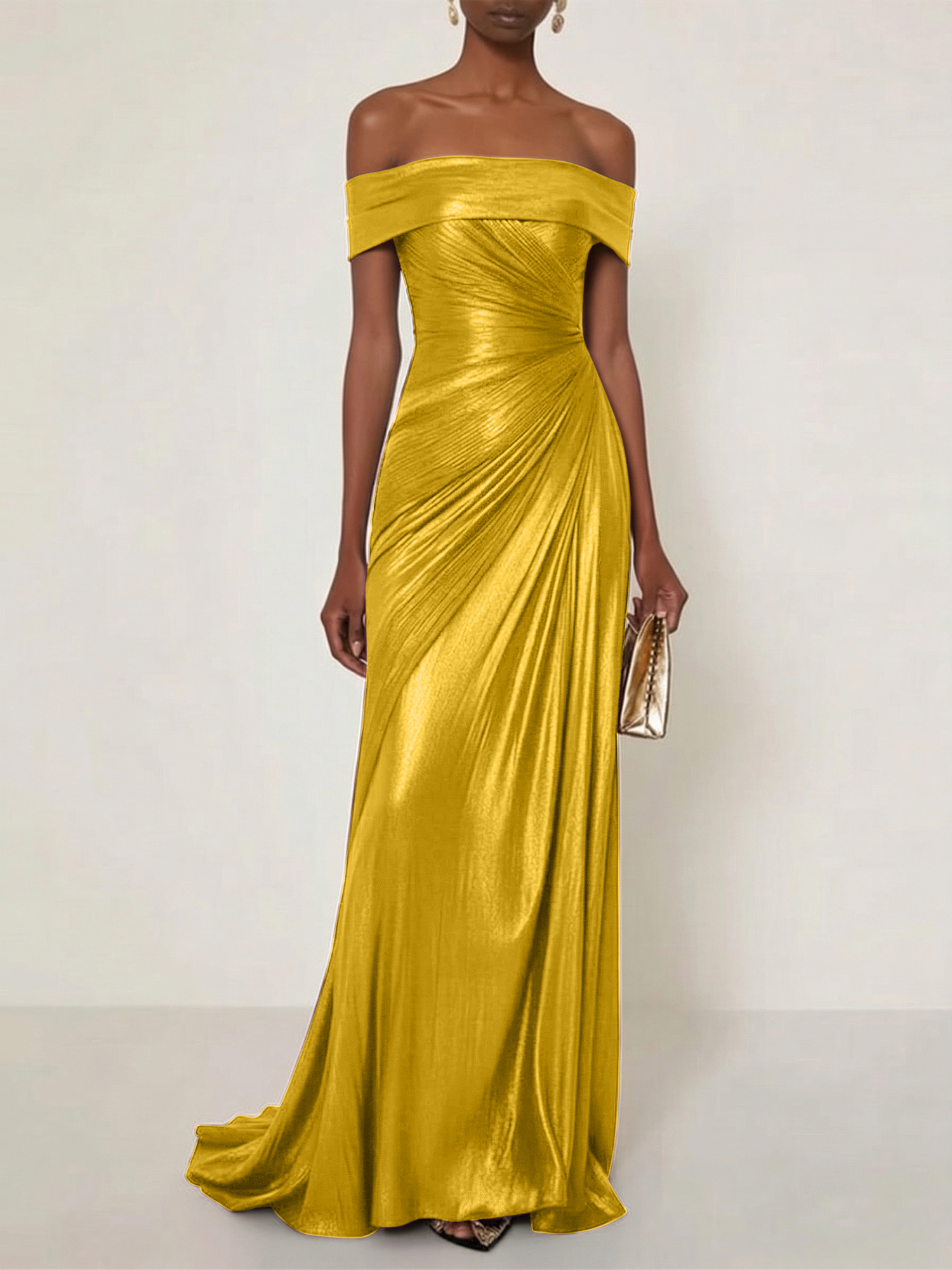 Evening Formal Dress Off the Shoulder Silver Silk Ruffles Strapless Maxi Dress