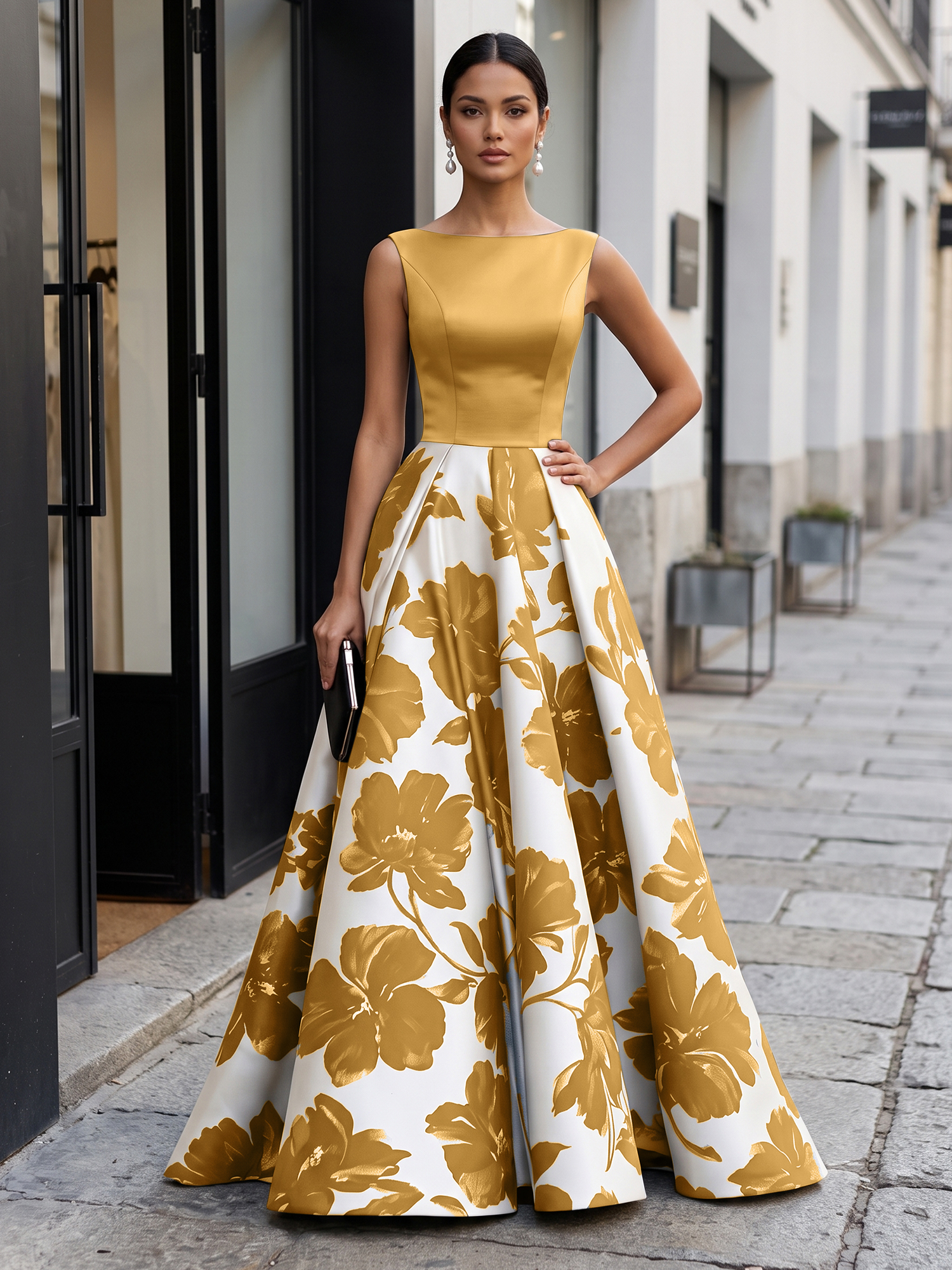 Black Timeless Monochrome Floral Statement Formal Evening Dress