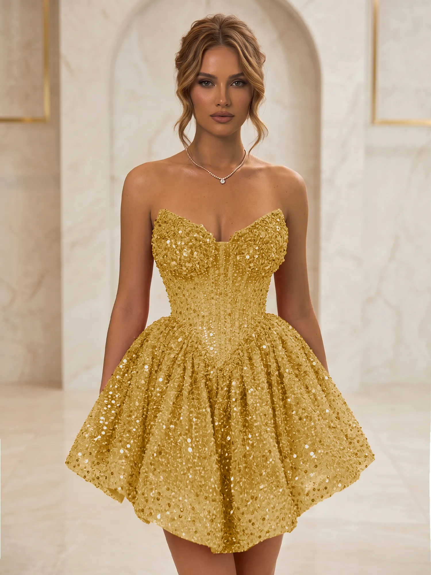 Strapless Sweetheart Sequin Corset Homecoming Dress