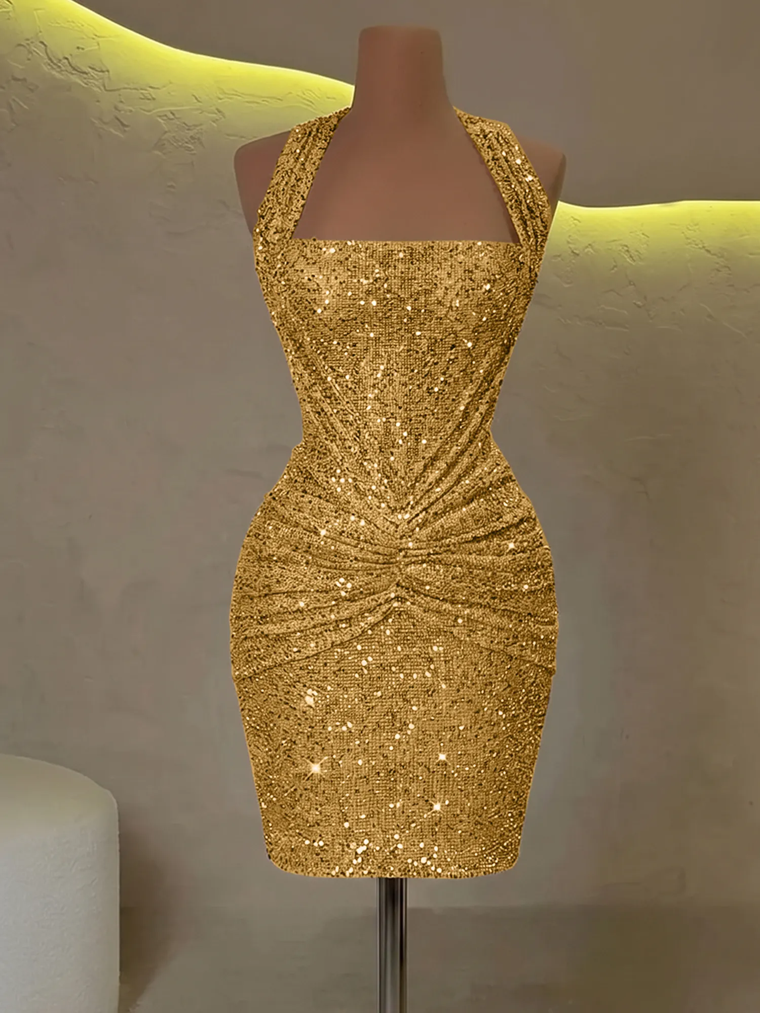 Halter Sequin Corset Ruched Homecoming Dress
