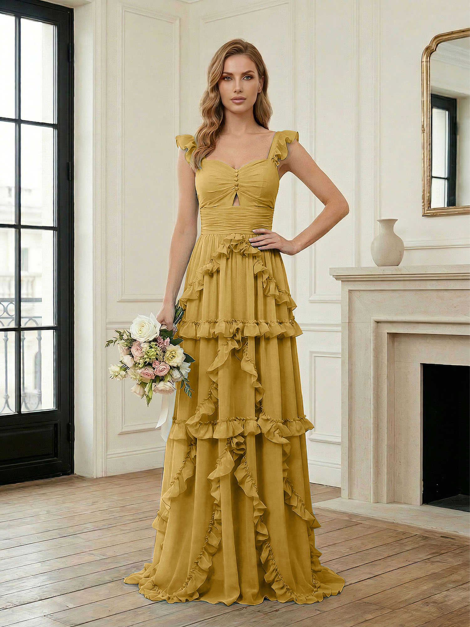Ethereal Sky Blue Tiered Ruffle Chiffon Maxi Dress Gown