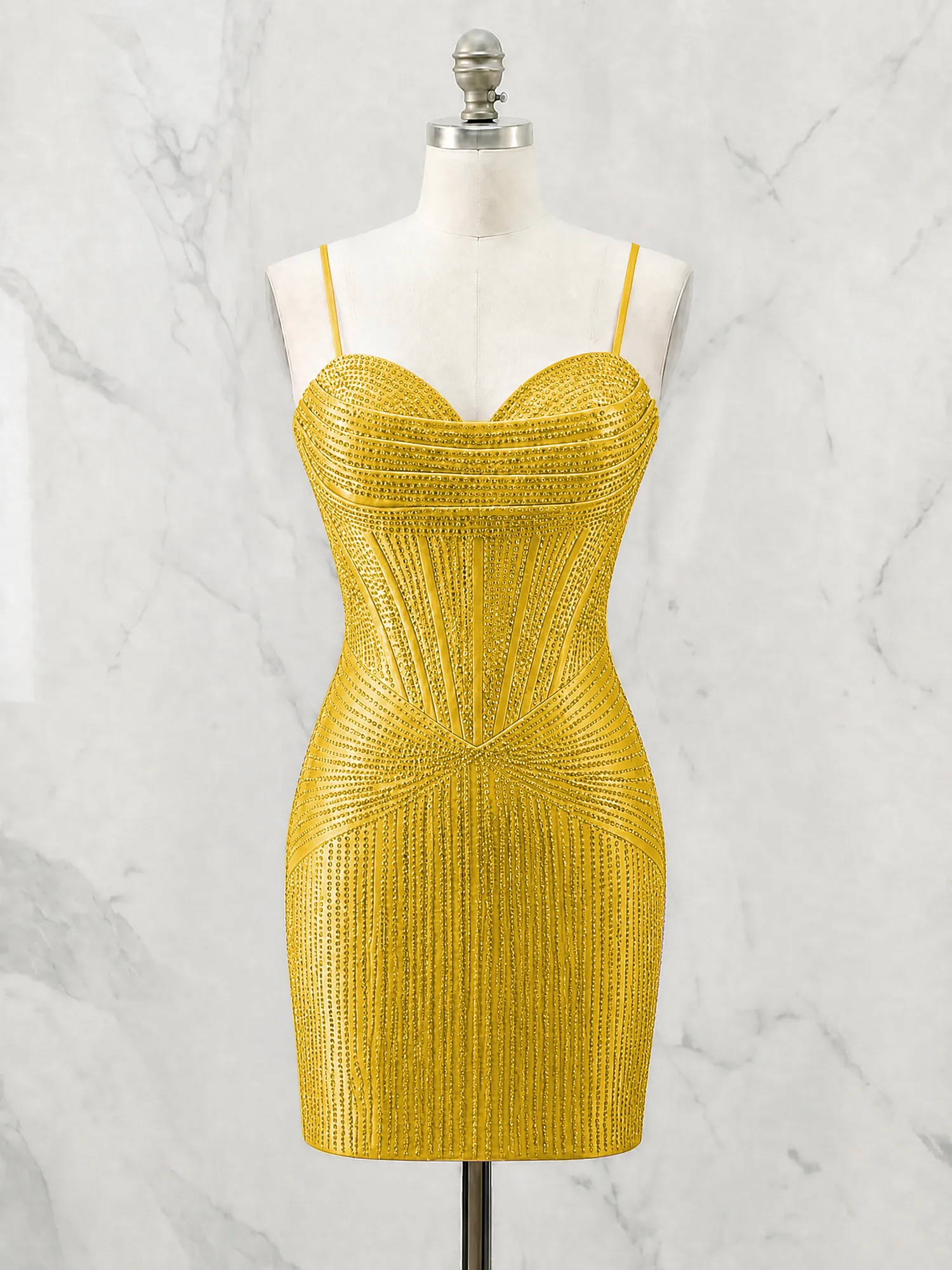 Spaghetti Strap Beaded Corset Homecoming Dress Mini Dress