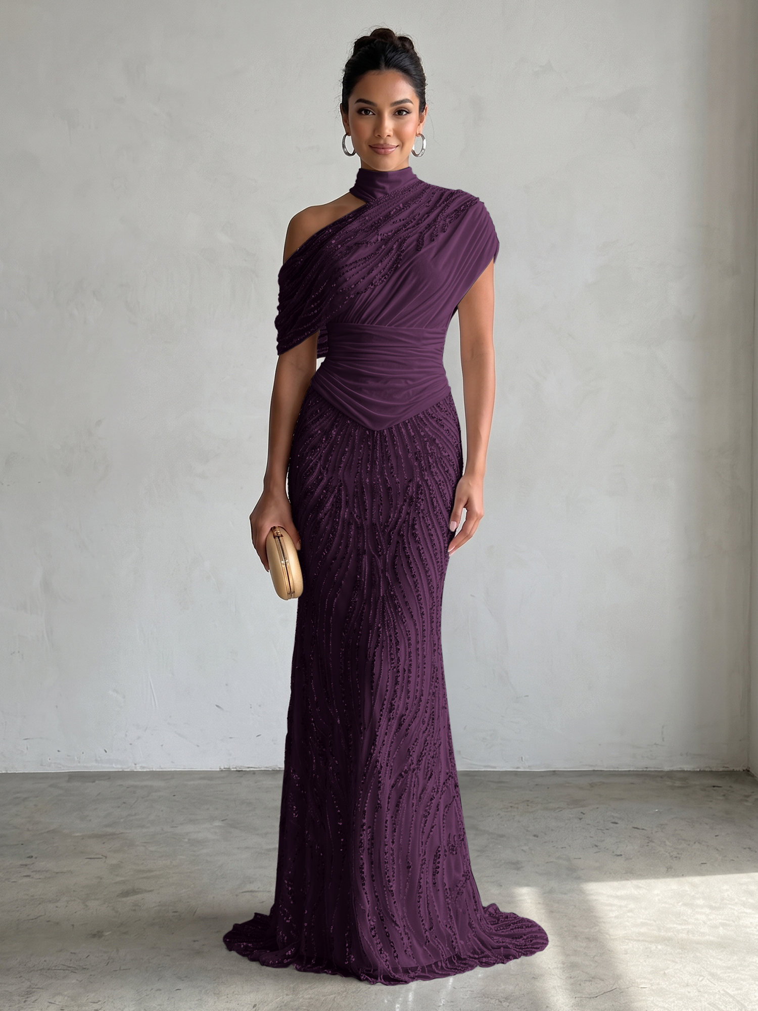 Ethereal White Beaded High-Neck Draped Sheath Formal Evening Dress
