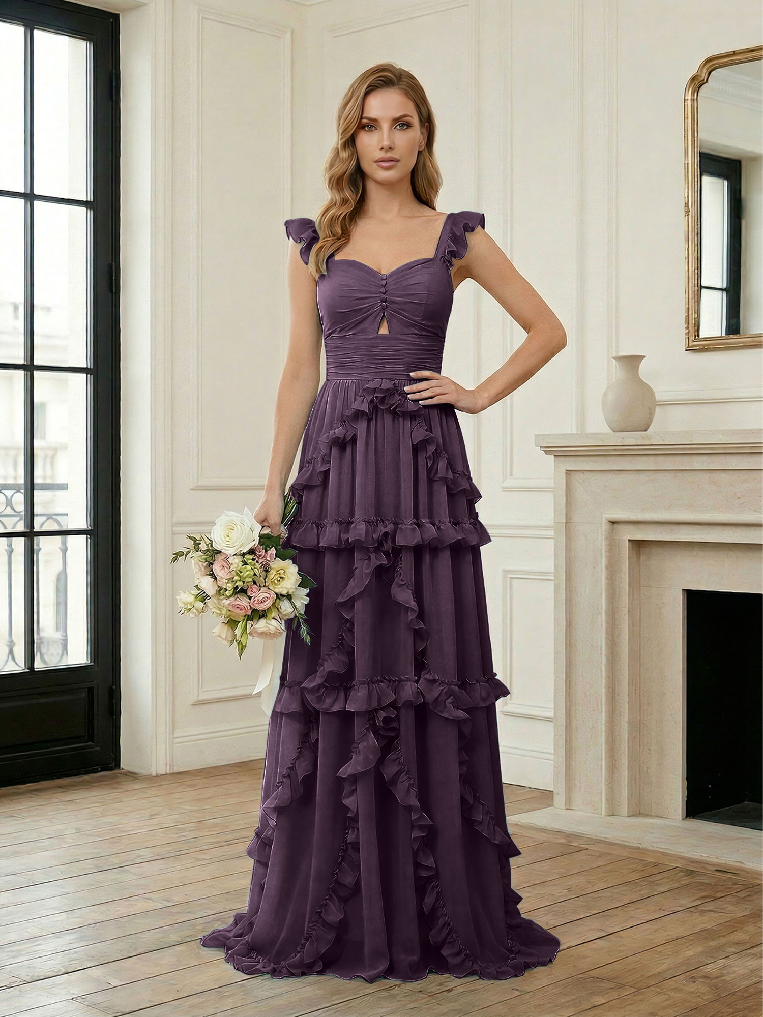 Ethereal Sky Blue Tiered Ruffle Chiffon Maxi Dress Gown