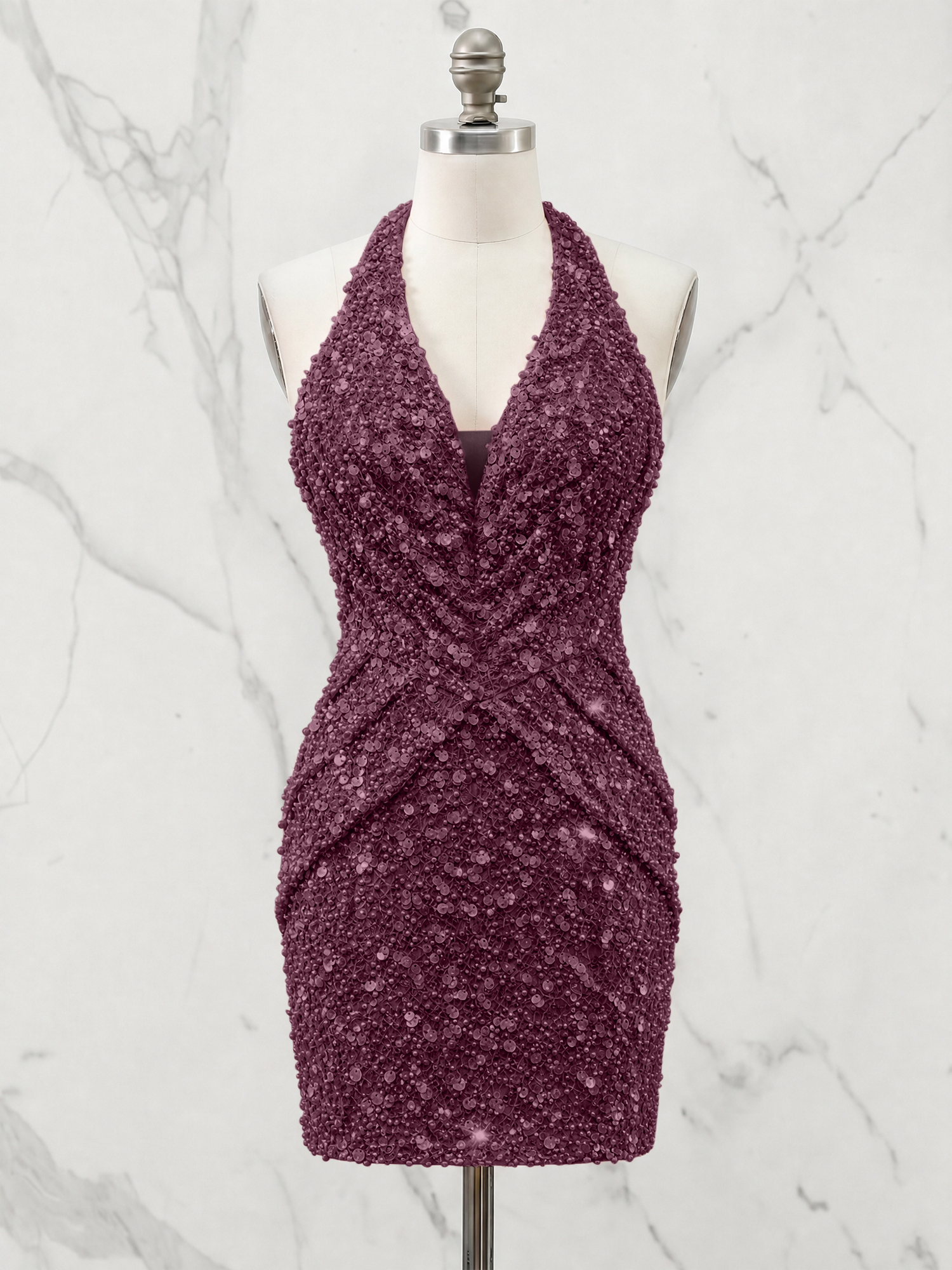 Halter Neck Sequin-Embellished Homecoming Dress