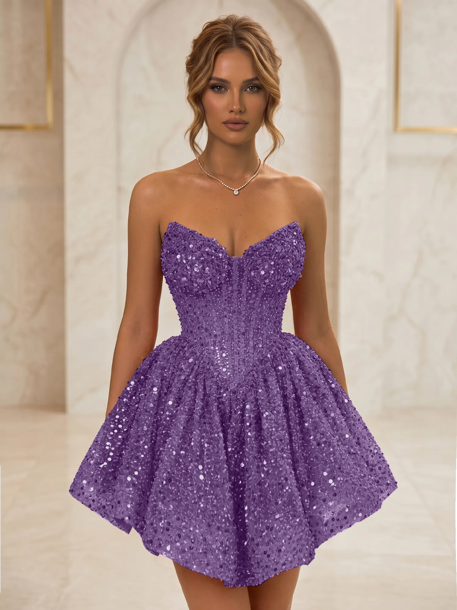 Strapless Sweetheart Sequin Corset Homecoming Dress