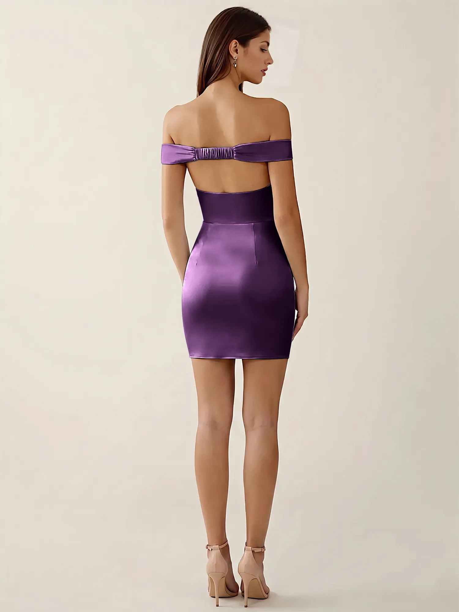 Off-the-Shoulder Satin Bodycon Homecoming Mini Dress